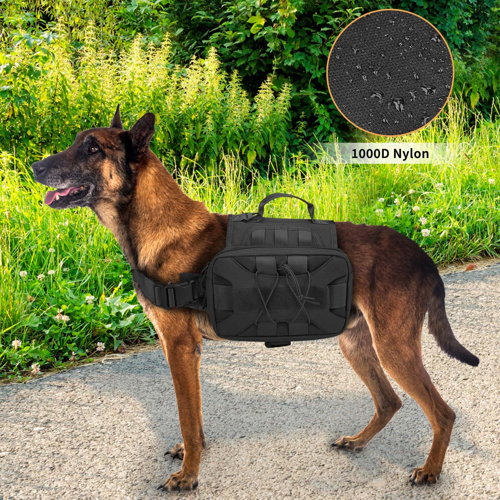 Huntvp Sac à Dos Tactique 1000D Harnais pour Chien Sac à Dos de Camping randonnée Sac à Dos pour Chien Voyage, Camping et la Randonnée en Plein air Chasse(Noir)