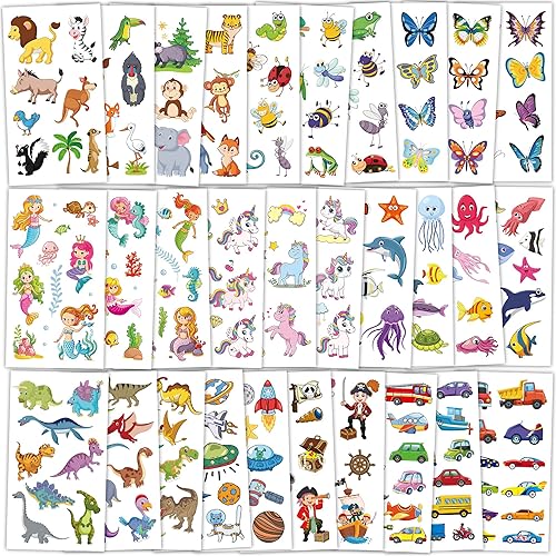 320 patrones de tatuajes temporales, 36 hojas de tatuajes temporales, accesorios de tatuaje falsos impermeables de animales, dinosaurio, mariposa,