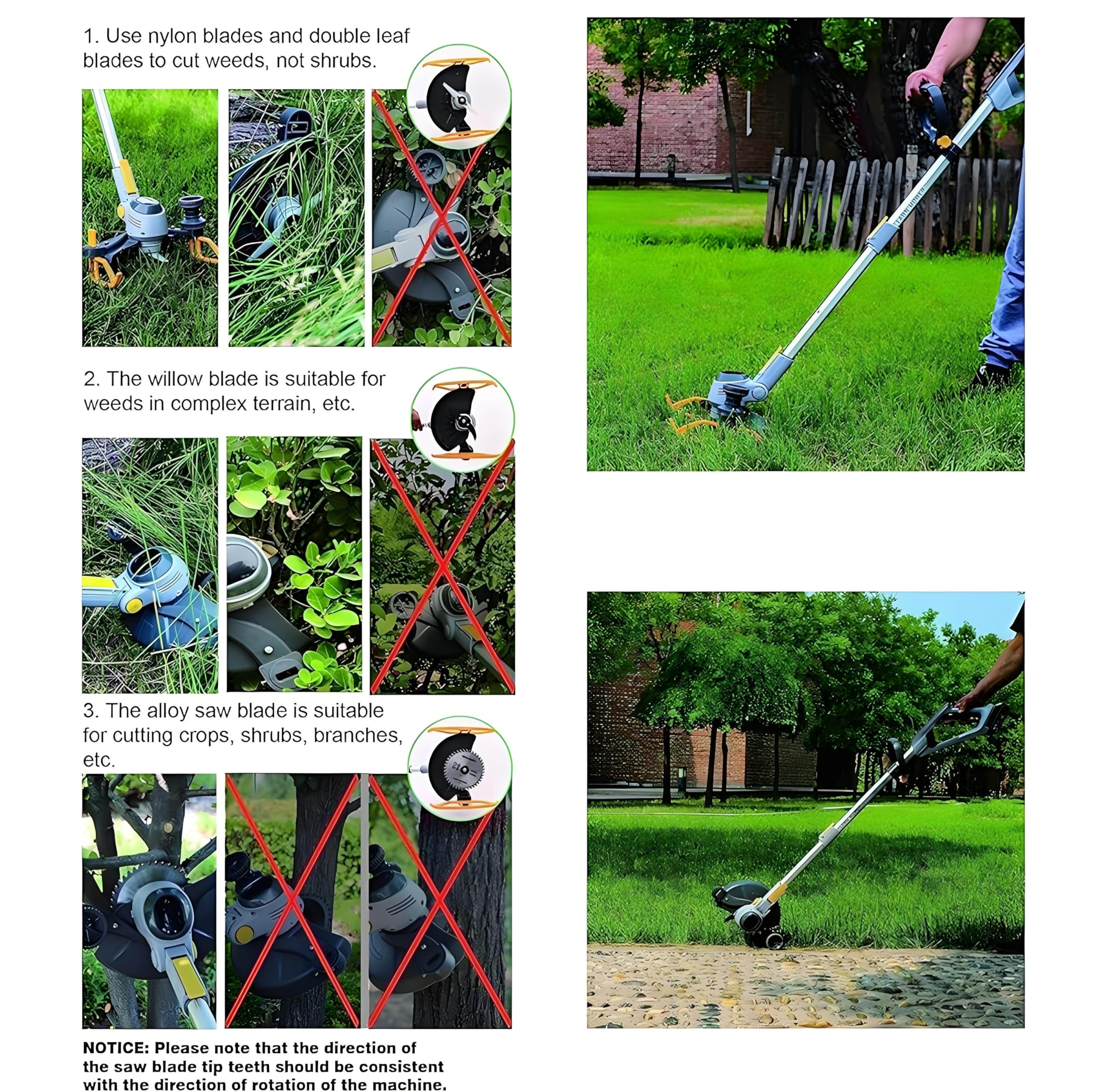 Desbrozadora inalámbrica, Desbrozadora 3 en 1 a batería, Dos baterías alimentadas, con Blade y Charger, Cortadora de césped para Patio, jardín