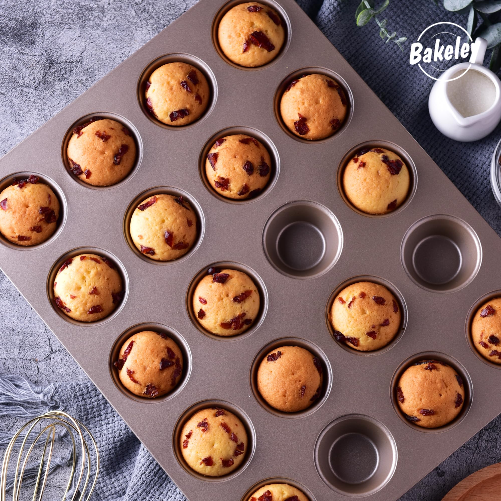 Mini molde para magdalenas, 20 cavidades antiadherente, mini molde para hornear cupcakes para horno (oro champán)