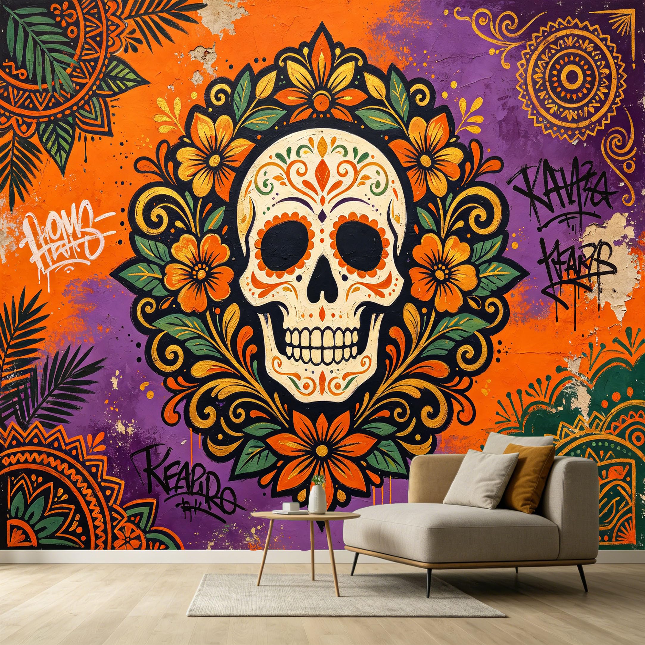 Custom Size Wall Murals Day of The Dead Skull Botanical Abstract Modern SelfAdhesive Wall Fabric Removable Large Wallpaper for Photo Living Room Decor Wall Art