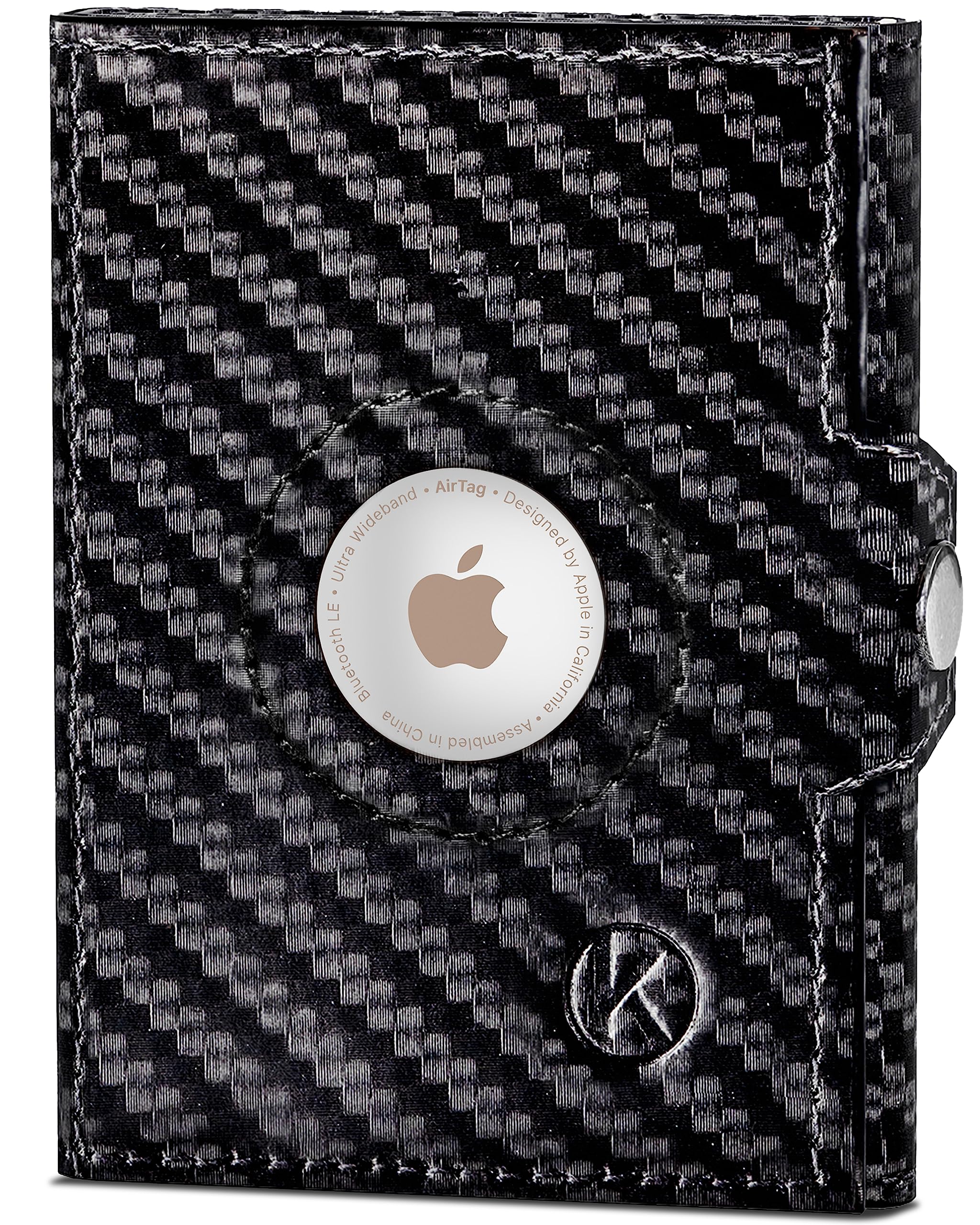 KORUTA Airtag Wallet mit Münzfach & RFID-Schutz - Airtag Portmonee Herren klein aus echtem Leder - Mini Geldbörse - Kreditkartenetui Kartenetui - Portemonnaie - Geldbeutel Carbon-Schwarz, XL Münzfach