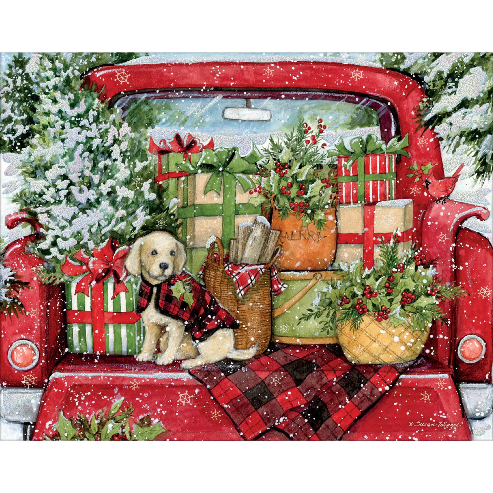 Lang Weihnachtskarten mit Welpen und Geschenken, sortiert, in Box (1008126)