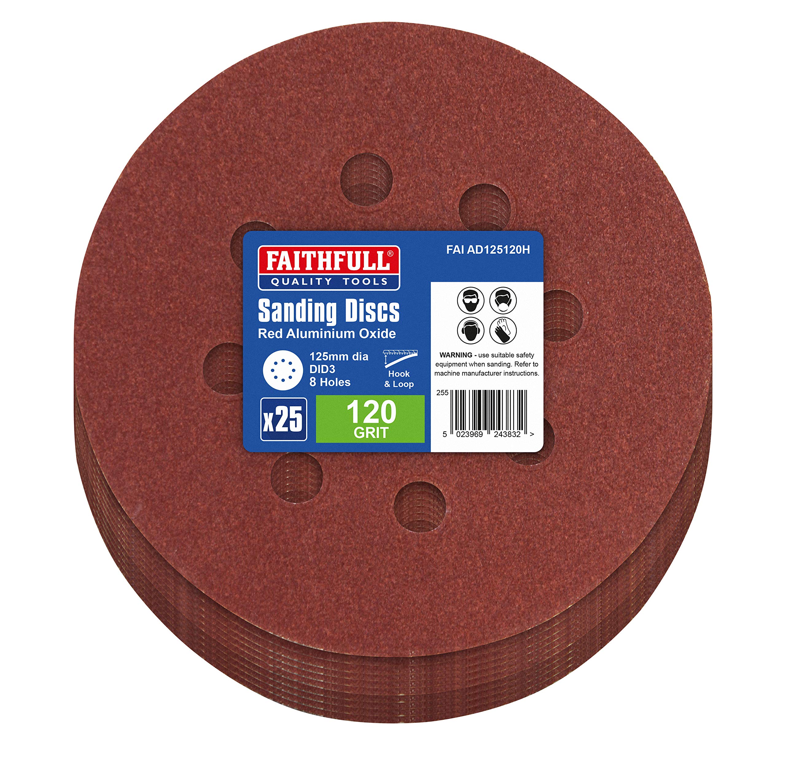 Faithfull Faiad125120h Aluminium Oxide Disc Did3 Holed 125Mm X 120G (Pack Of 25) 5023969243832