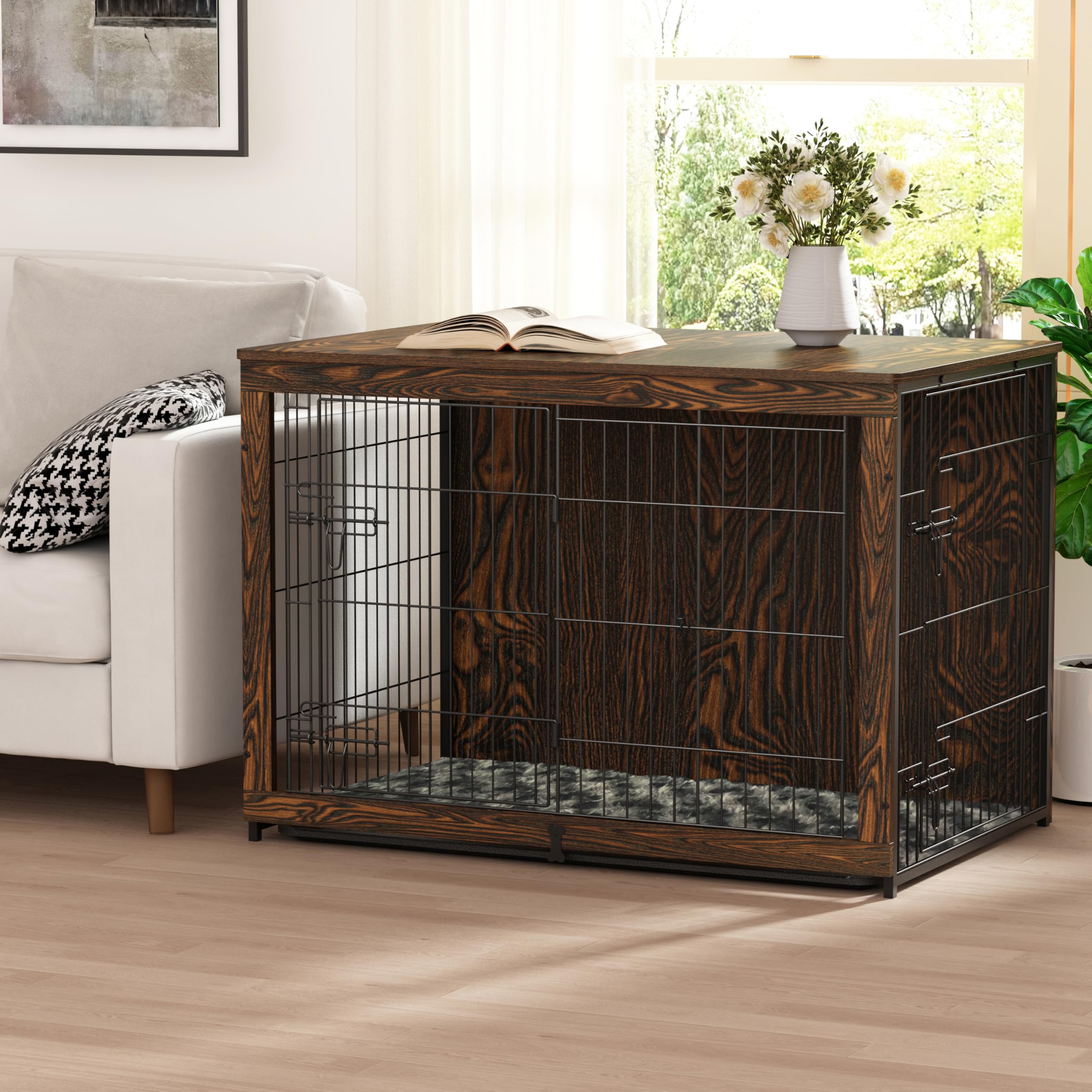Dog Crate Furniture Piskyet Wooden With Divider Panel, Dog Crate