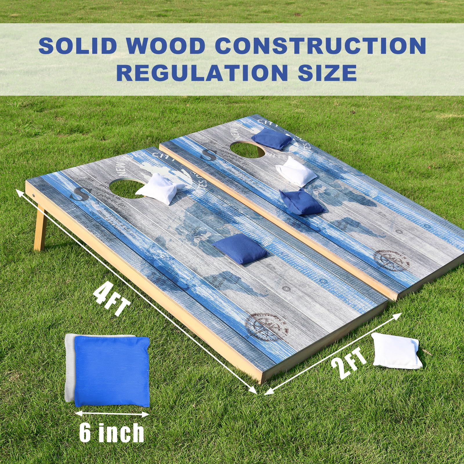 Wakefa Cornhole Verordnung Größe 121x60cm Massivholz Sackloch Spiel Set mit 2 Corn Hole Boards, 8 Sitzsack Cornhole Spiel für Draußen Strand Erwachsene Wettbewerbe Wurfspiel Corn Hole Spiel