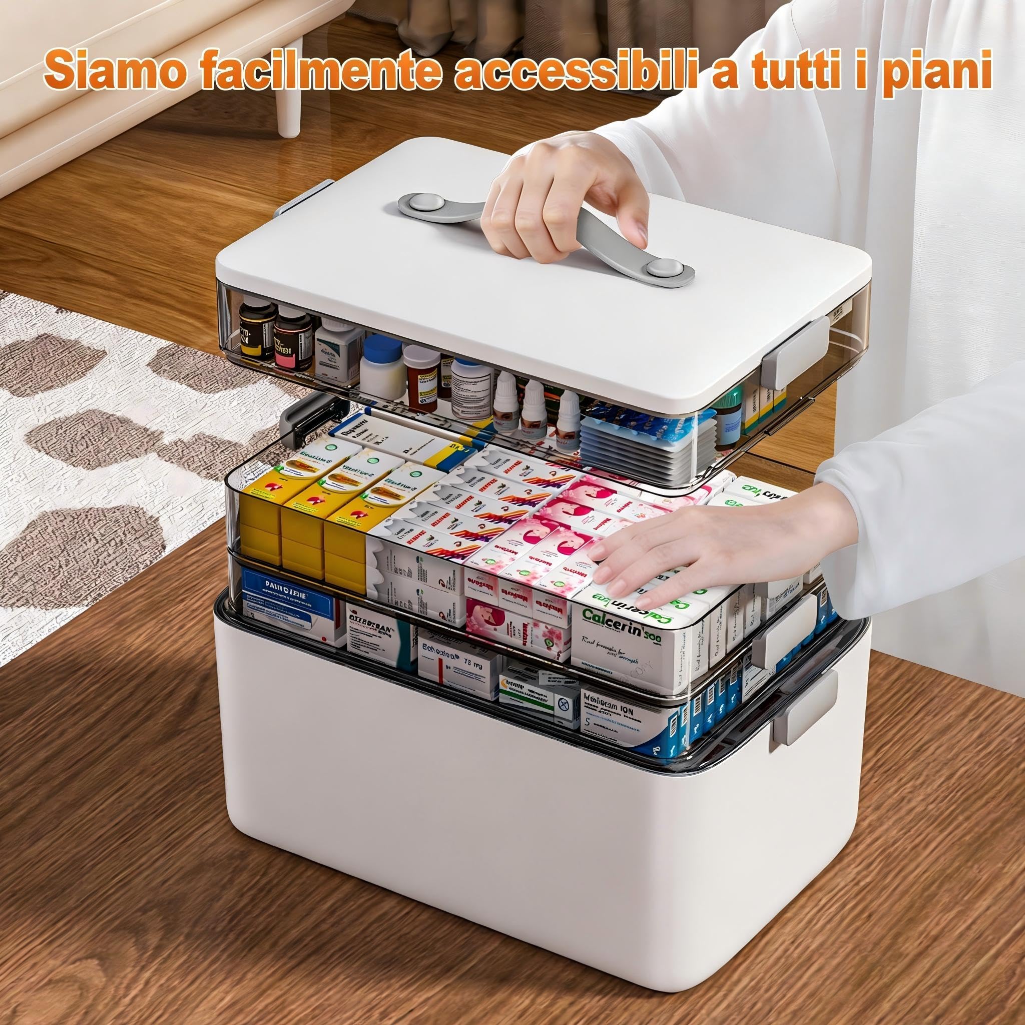 MOPUP Contenitore per medicinali a quattro strati, 37 x 23 x 32 cm, con maniglia per il trasporto, organizzatore multifunzione per farmaci, grande capacità.