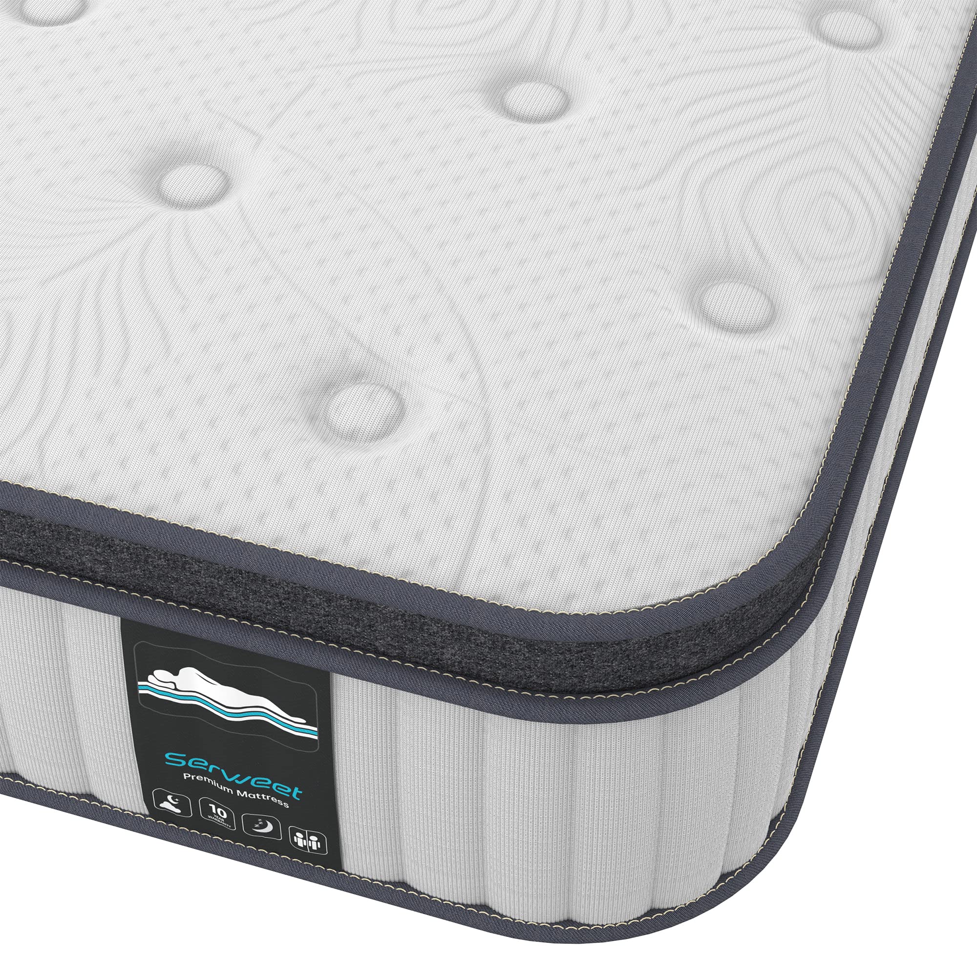 Serweet 3FT Memory Foam Hybrid 25cm Single Mattress - Heavier Coils for Durable Support - Pocket Sprungs for Motion Isolation - Pressure Relieving - Medium Firm - Made in Century-Old Factory