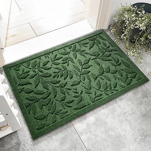 Green Leaves Outdoor Indoor Entrance Door mat, Absorbent Durable Heavy