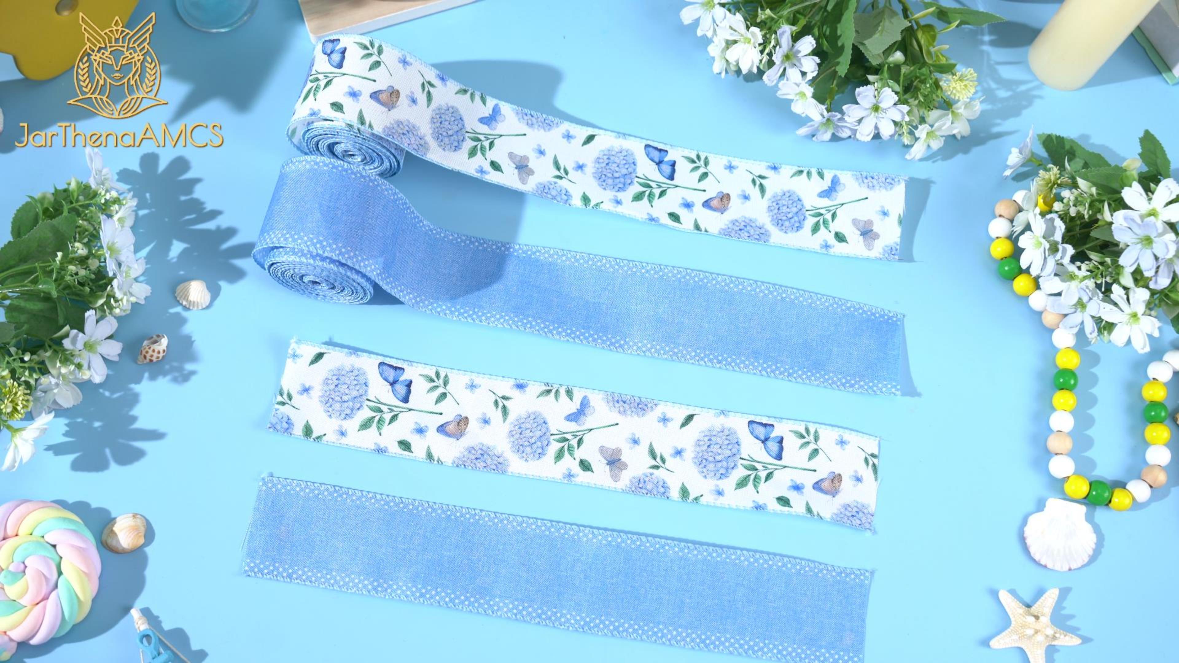 Amazon.com: JarThenaAMCS Blue Hydrangea Flower Wired Edge Ribbon