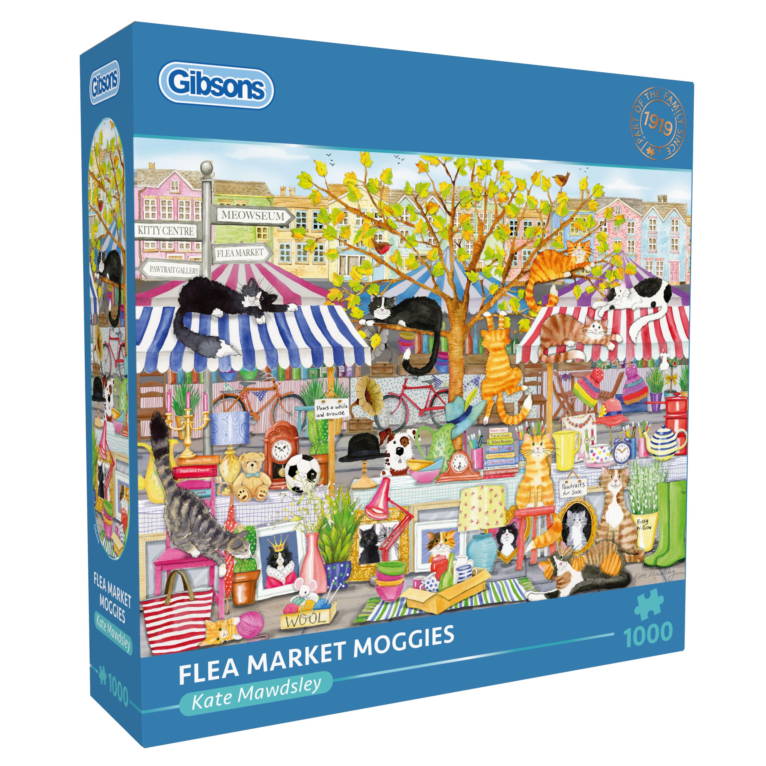 Gibsons Flea Market Moggies 1000 Piece Puzzle for Adults โ Charming Cats & Market Scene by Kate Mawdsley โ Sustainable UK/EU Made โ Ideal Cat Lovers Gift โ image 1