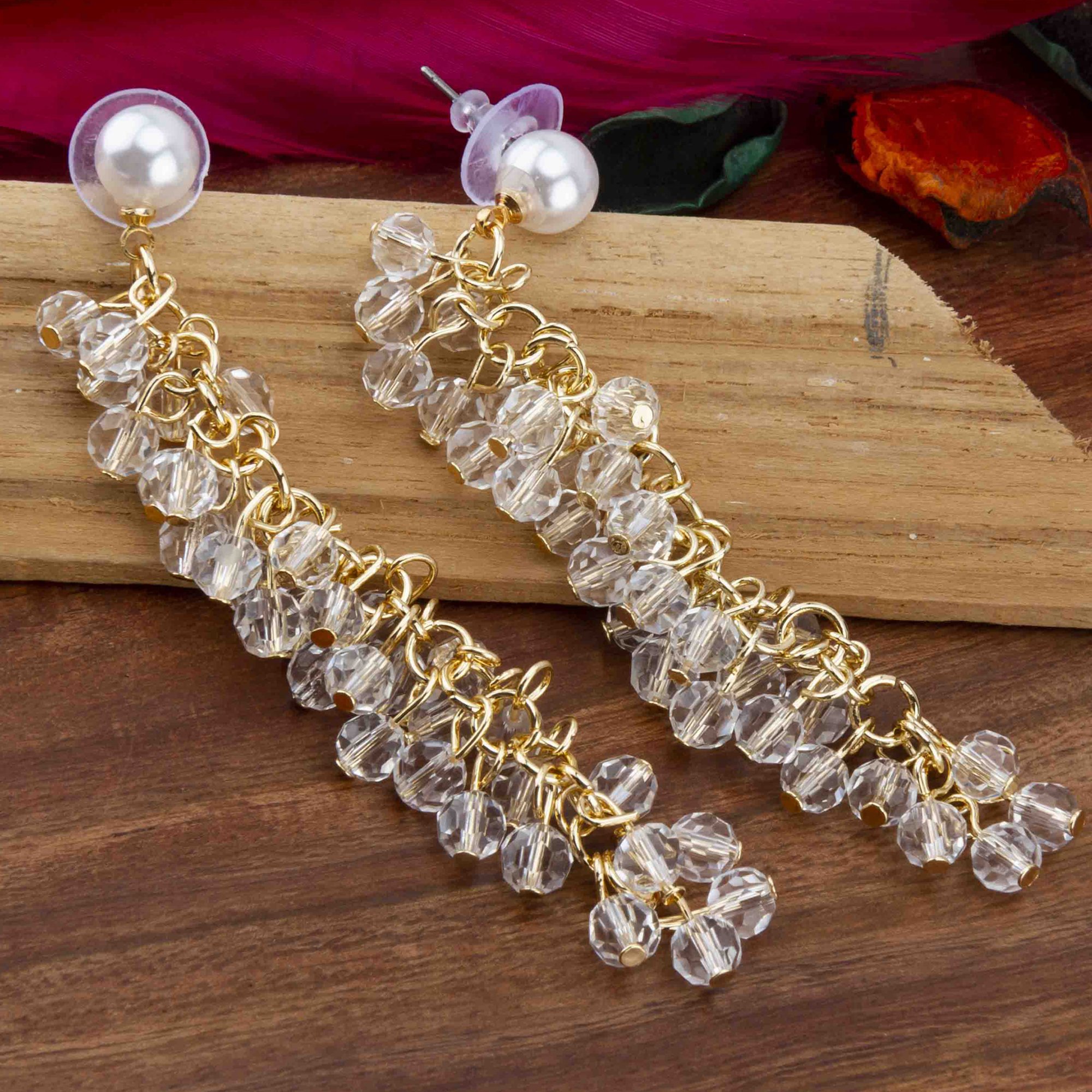 Contemporary Pearl Earrings with Swanky Embedded Beads Plating