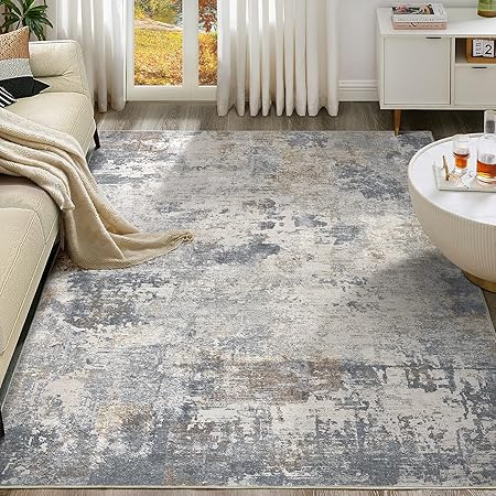 10x14 Area Rug Living Room Rugs - Washable Neutral Modern Abstract Soft Thin Large Rug Indoor Floor No Slip Rug Carpet for Bedroom Under Dining Table Home Office Decor - Blue Grey