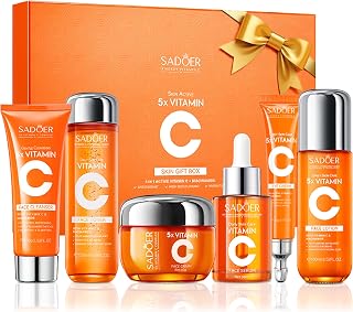 6-Piece Hydrating Skincare Set with Vitamin C & Niacinamide, Face Care Kit Includes Toner, Serum,Cleanser,Moisturizer, Eye Cream & Body Lotion | Unique Gift for Women