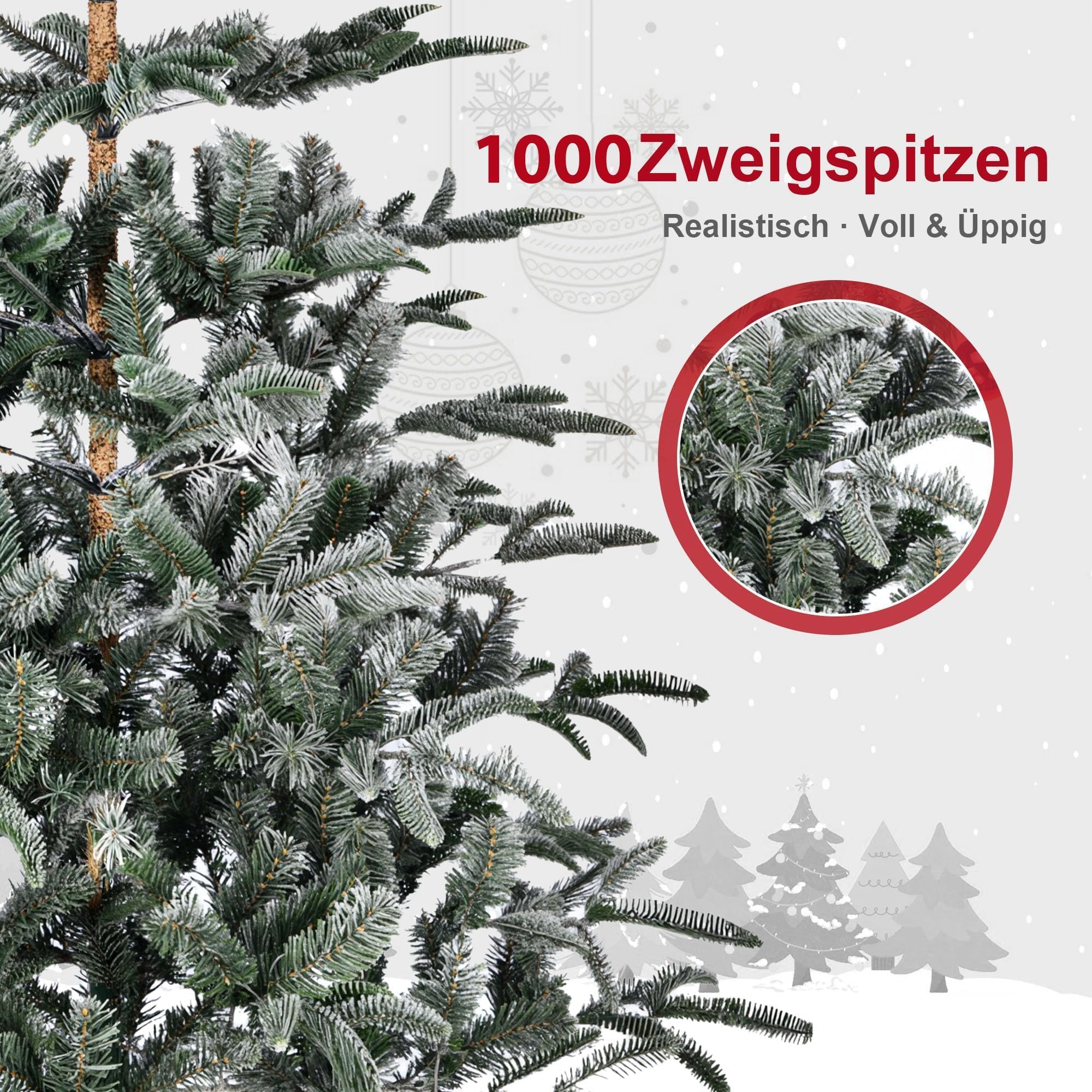 Künstlicher Weihnachtsbaum 180 cm Grün PVC Weihnachtsbaum mit 1000 Zweigspitzen Abnehmbar Metallständer Weihnachtsdeko für Zuhause Büro Geschäft (Grün, 180CM)