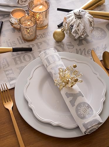 Miniatura 9 de DII Decoración de cocina de lino de tela metálica para mesa de comedor, juego de servilletas navideñas, 20 x 20, collage navideño plateado, 6 piezas