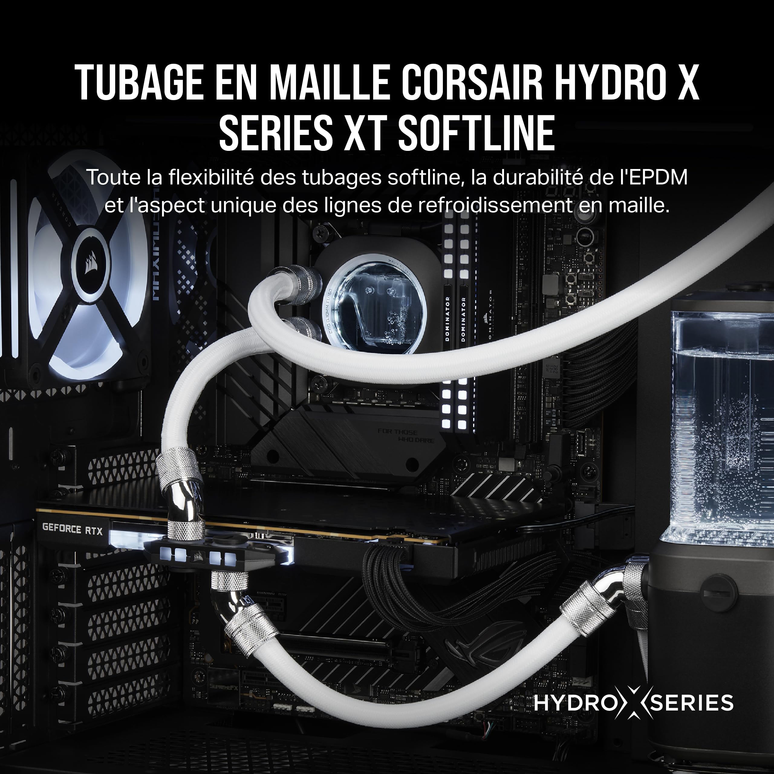 CORSAIR Hydro X Series XT Softline Tuyau en Maille - Coupe Aisée - Caoutchouc EPDM Robuste - Blanc