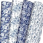 ZINTBIAL Blue White Floral Wrapping Paper for Women, Girls - Gift Wrap With Flowers and Plants for Birthday Wedding Bridal Shower - 20 x 29 Inches, 8 Folded Sheets, Easy to Store