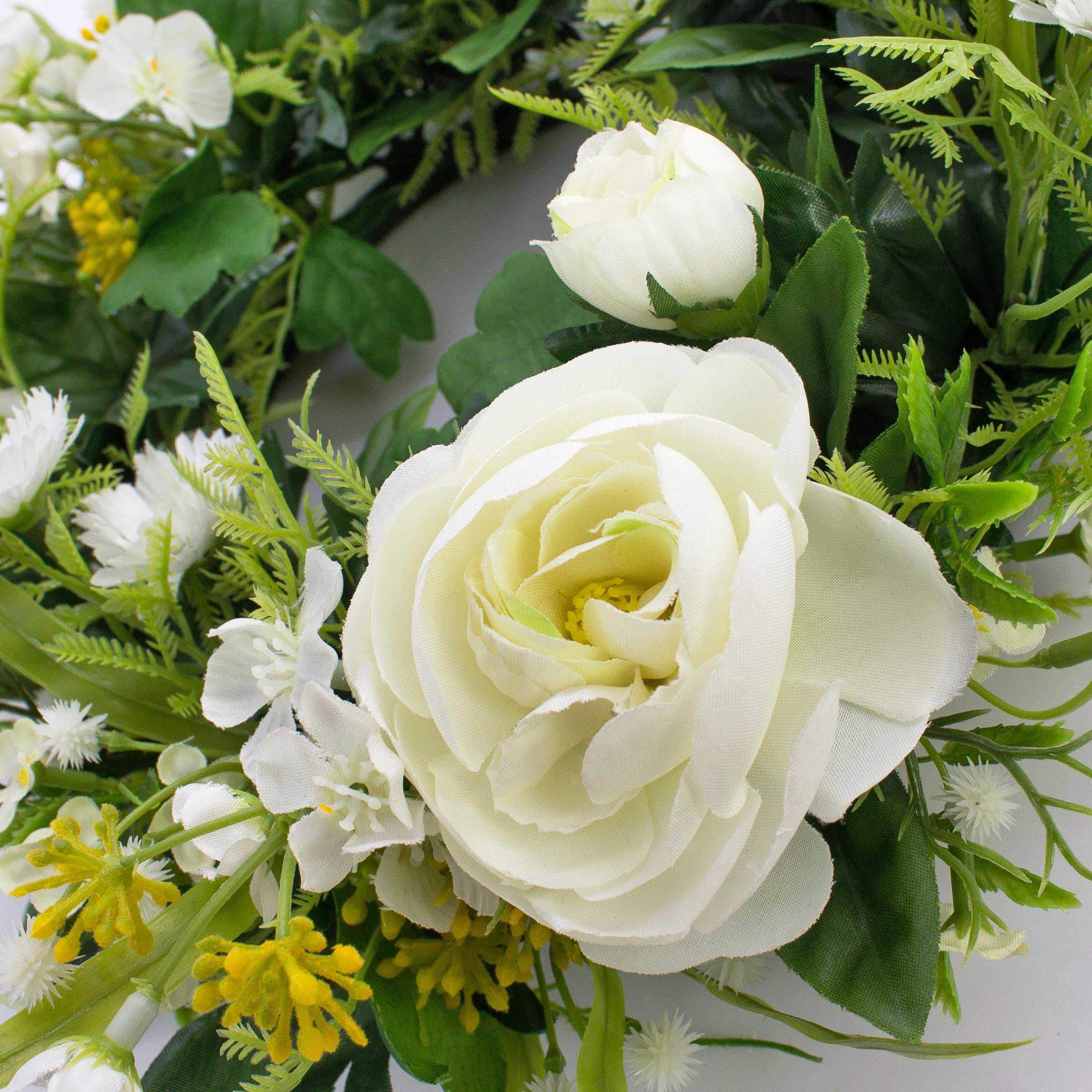 artplants.de Deko Sommerkranz, Ranunkeln, Gänseblümchen, Creme, Ø 25cm - Künstlicher Kranz - Türkranz