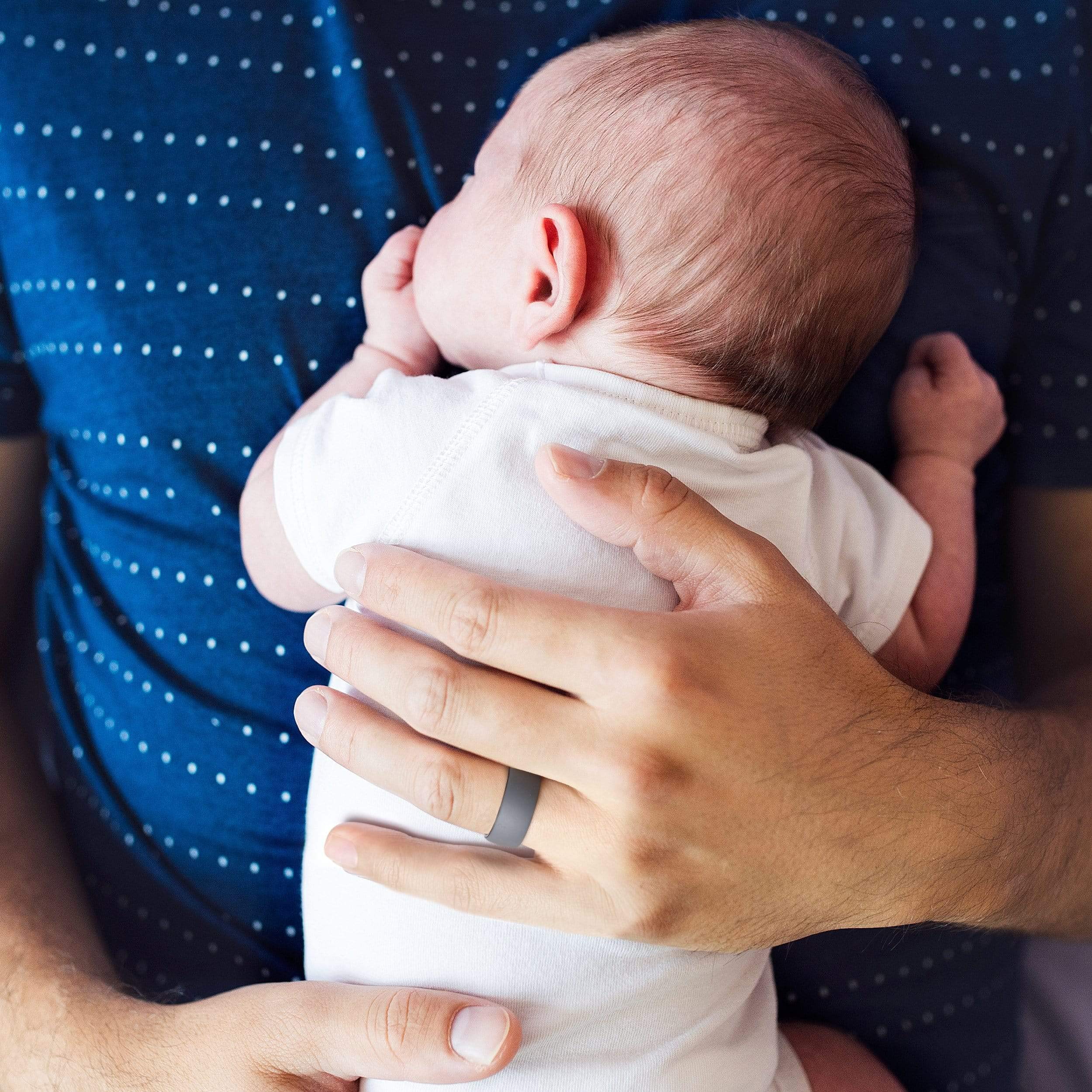 ROQ - 4 Pack - 3 Silicone & 1 Tungsten Carbide Wedding Rings for Men – Mens Silicone Ring for Work/Sport, Tungsten Band for Events - 8mm Dome Style - Navy Blue, Black, Grey - Size 7