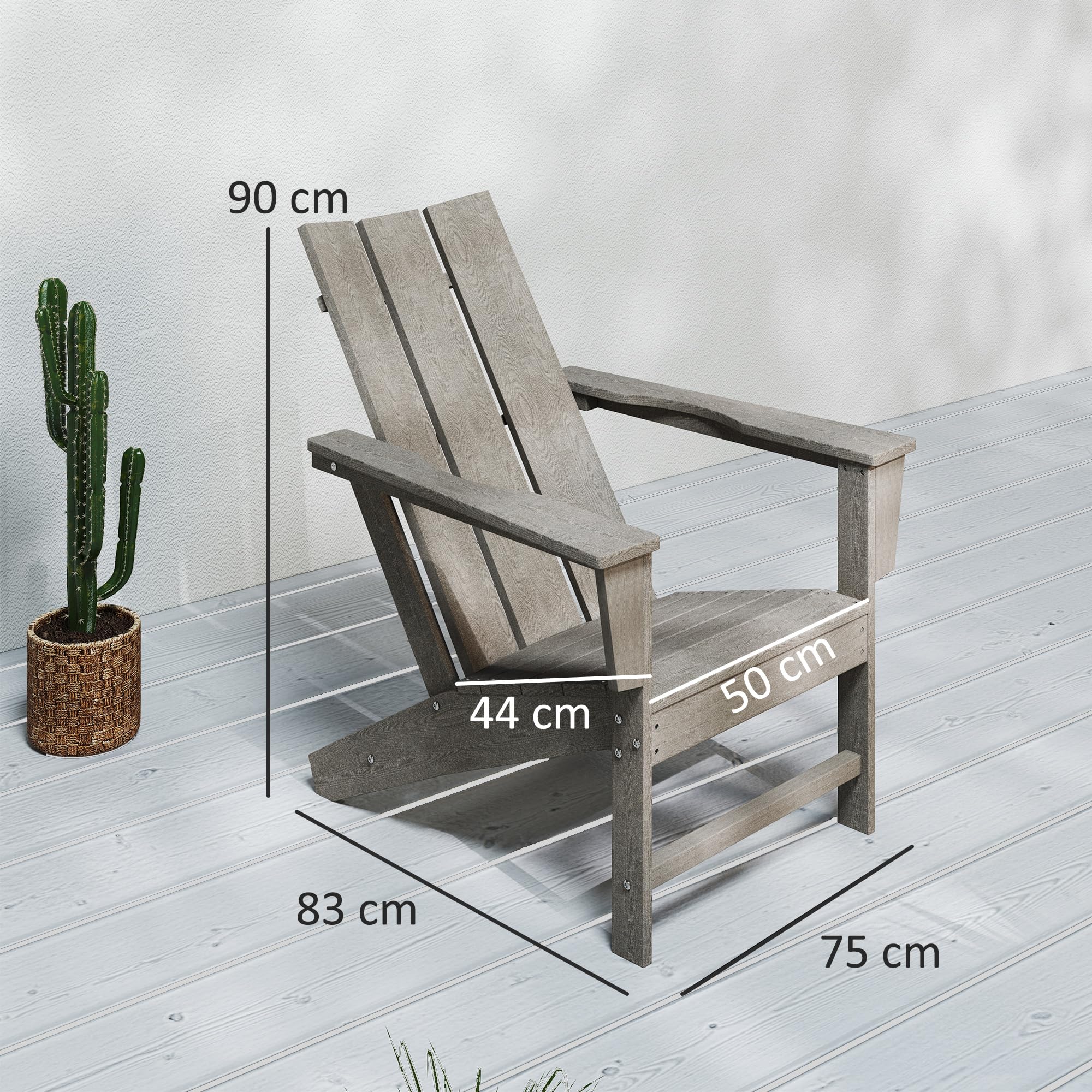 Outsunny Silla Adirondack Exterior con Asiento Extra Ancho Silla de Jardín para Patio Terraza Balcón Soporta 120 kg 75x83x90 cm Gris Oscuro