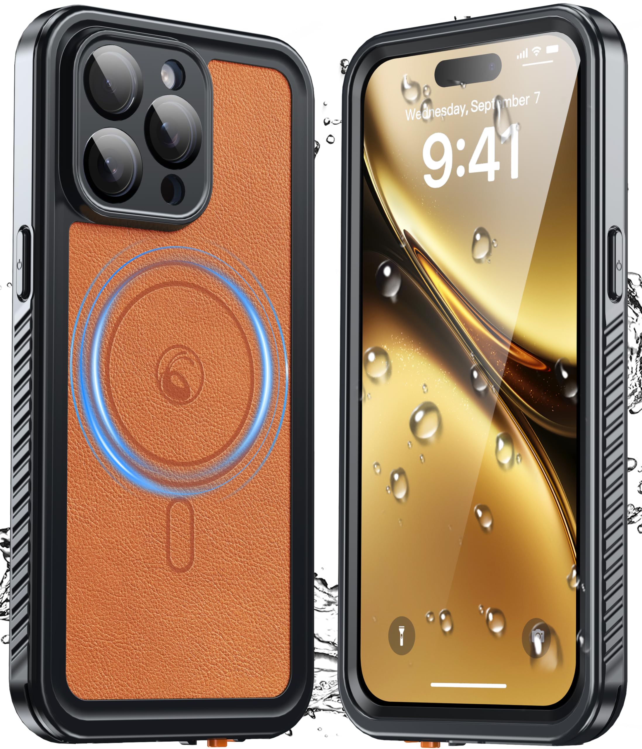GOLDJU 2025 New Designed for iPhone 15 Pro Max Leather Case Waterproof, [Built-in Screen Protector, ][Compatible with MagSafe] Full Body Shockproof