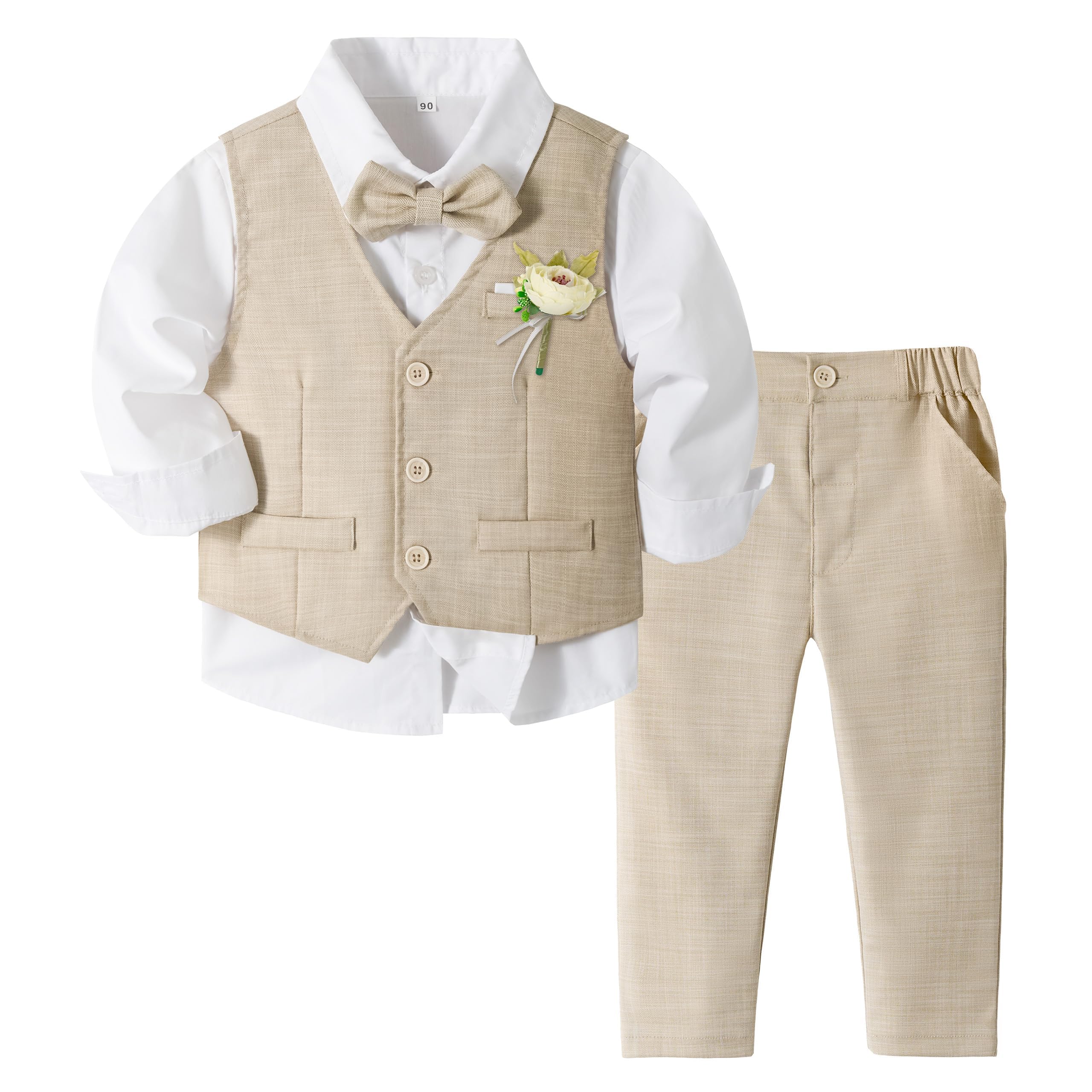 Volunboy Ensemble Costume Bébé Garçon, Cérémonie Formel Mariage 4 Pièces Gilet Chemise Pantalon avec Noeud Papillon