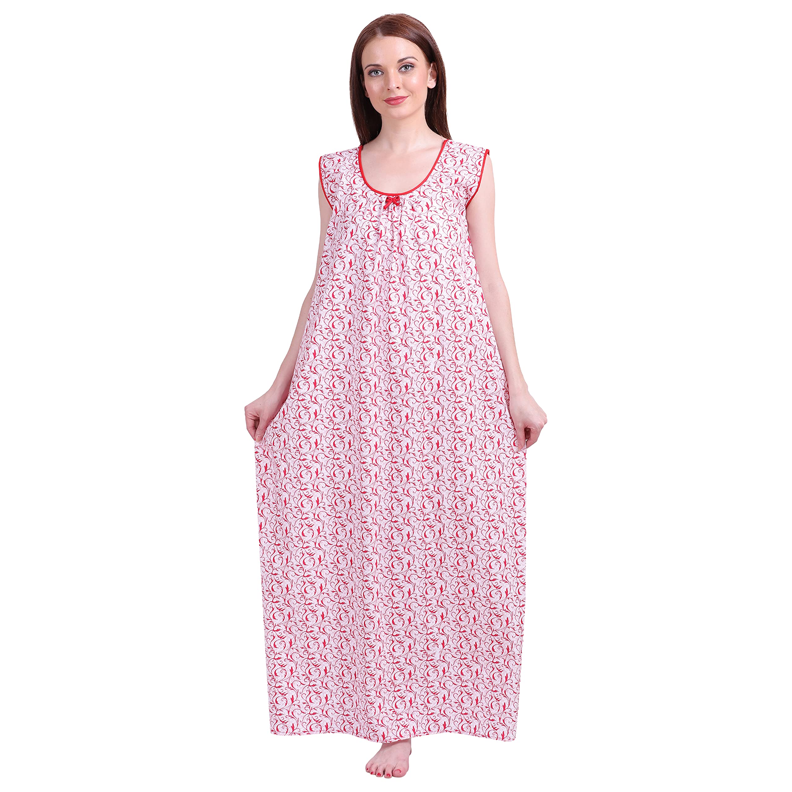 Women's Cotton All Over Print Maxi Nighty (BZ03-Nighties-XL3_White Red_Free Size)-image-7