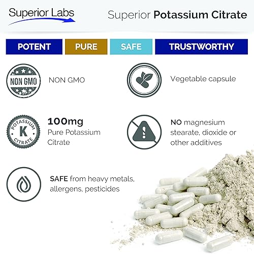 Miniatura 5 de Superior Labs - Suplemento de citrato de potasio sin OMG - Dosis de 100 mg, 120 cápsulas vegetales - Mantiene la salud general - Apoya la función
