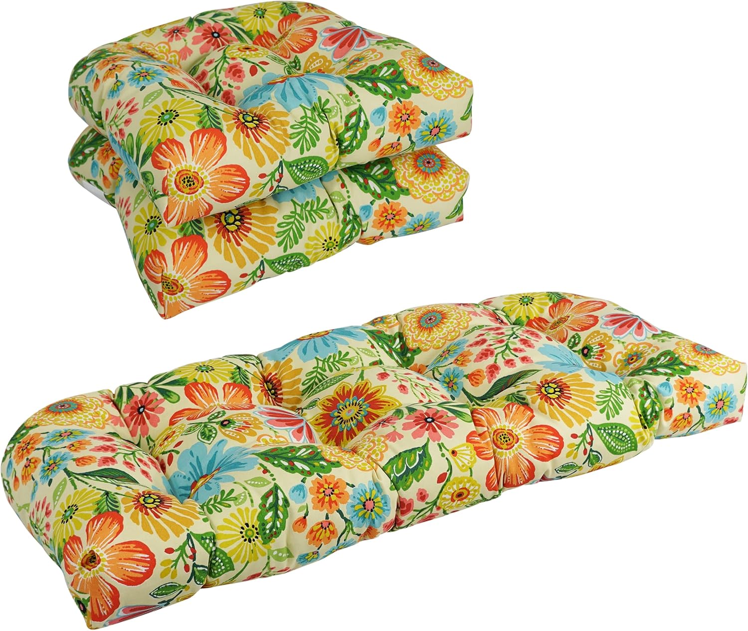 Blazing Needles Outdoor U-Shaped Settee Cushion, Gregoire Chamomile, 1 Count