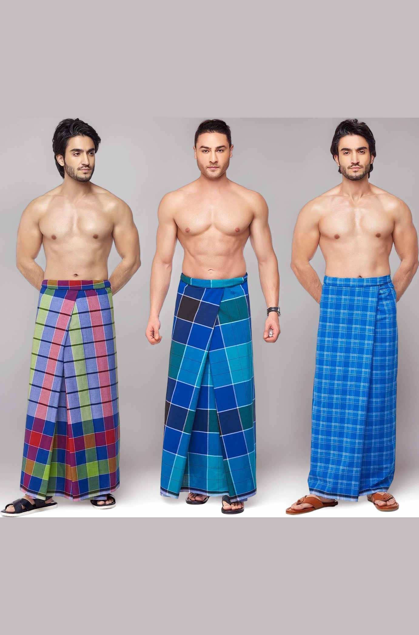 Men's Stitched Lungi (Multicolour, Free Size) - Pack of 3
