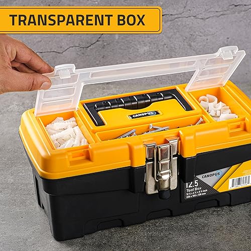 Miniatura 5 de CANOPUS Caja de herramientas de plástico, caja de herramientas portátil de 12.5 pulgadas con embrague metálico, organizador de herramientas con