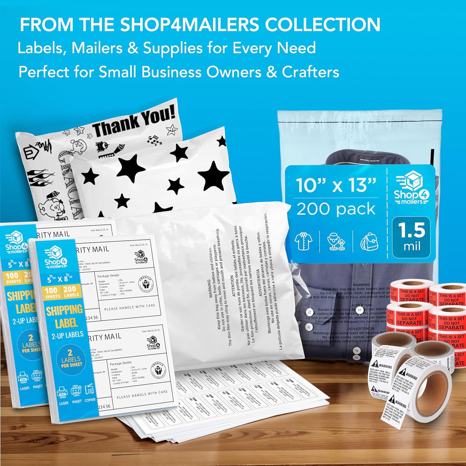 Shop4Mailers 2-Up White Permanent Self Adhesive Shipping Labels 5 ½” x 8 1/2” Easy Peel Stickers for Laser & Inkjet Printers - 1,000 Sheets - 2,000 Count Labels