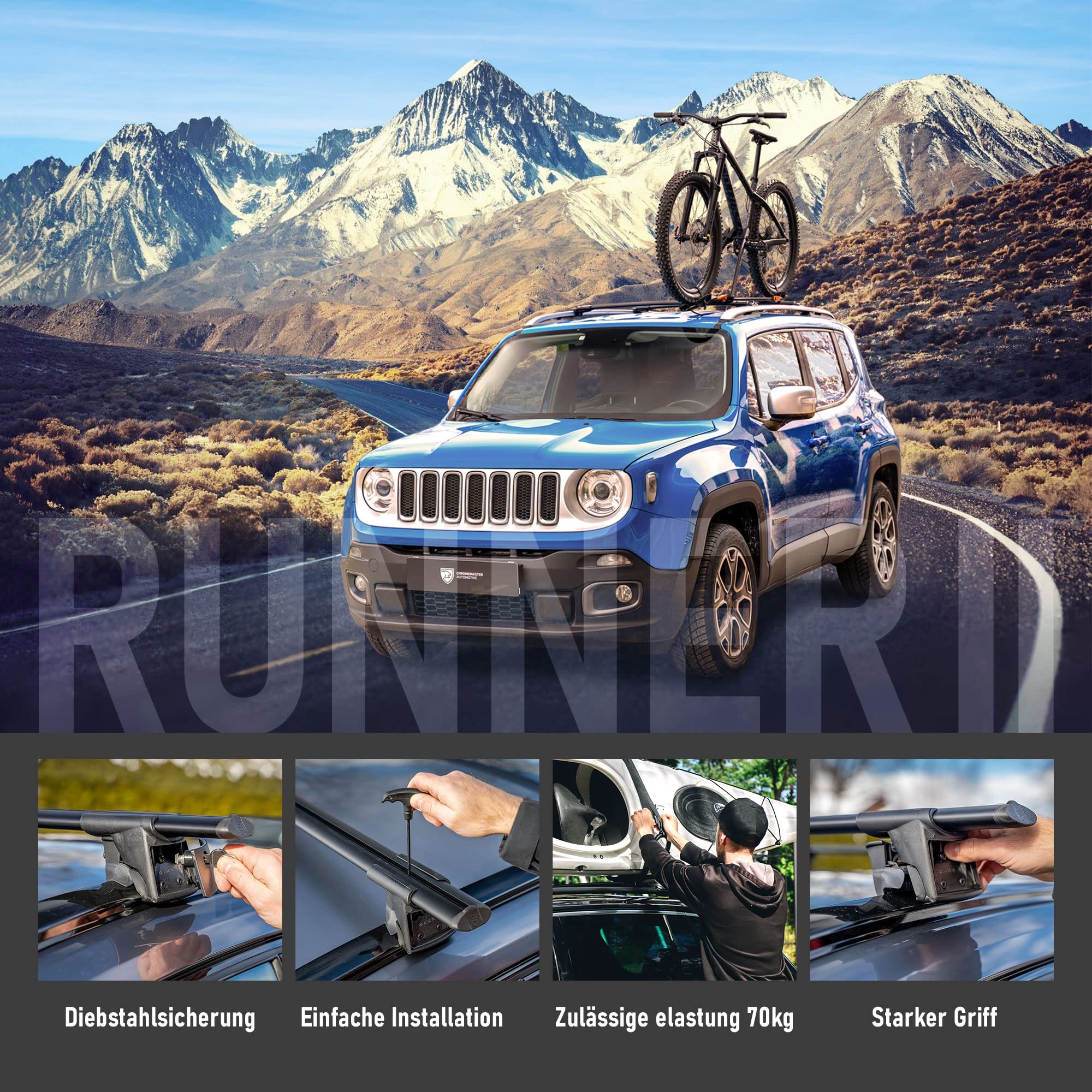 AGURI Runner II | Kompatibel mit Volvo XC60 II 2017+ | Dachgepäckträger Dachträger | Geeignet zur Befestigung von Dachboxen, Fahrradträger, Leiter | Robuste Konstruktion aus Alu | TÜV