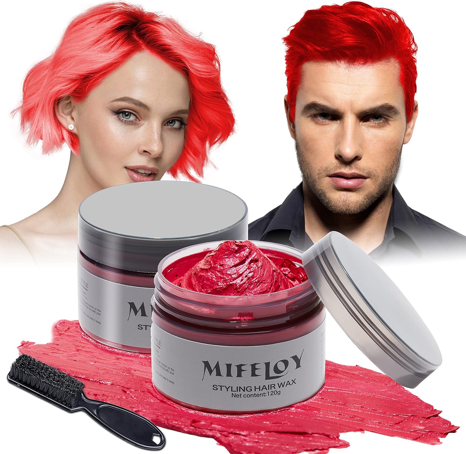 2 stuks rode haarkleuring, tijdelijke haarkleur met 1 borstel, voor mannen en vrouwen, styling haartone wax, instant haarcrème, mod, natuurlijk kapsel, pomade, party, cosplay, Halloween haarwax