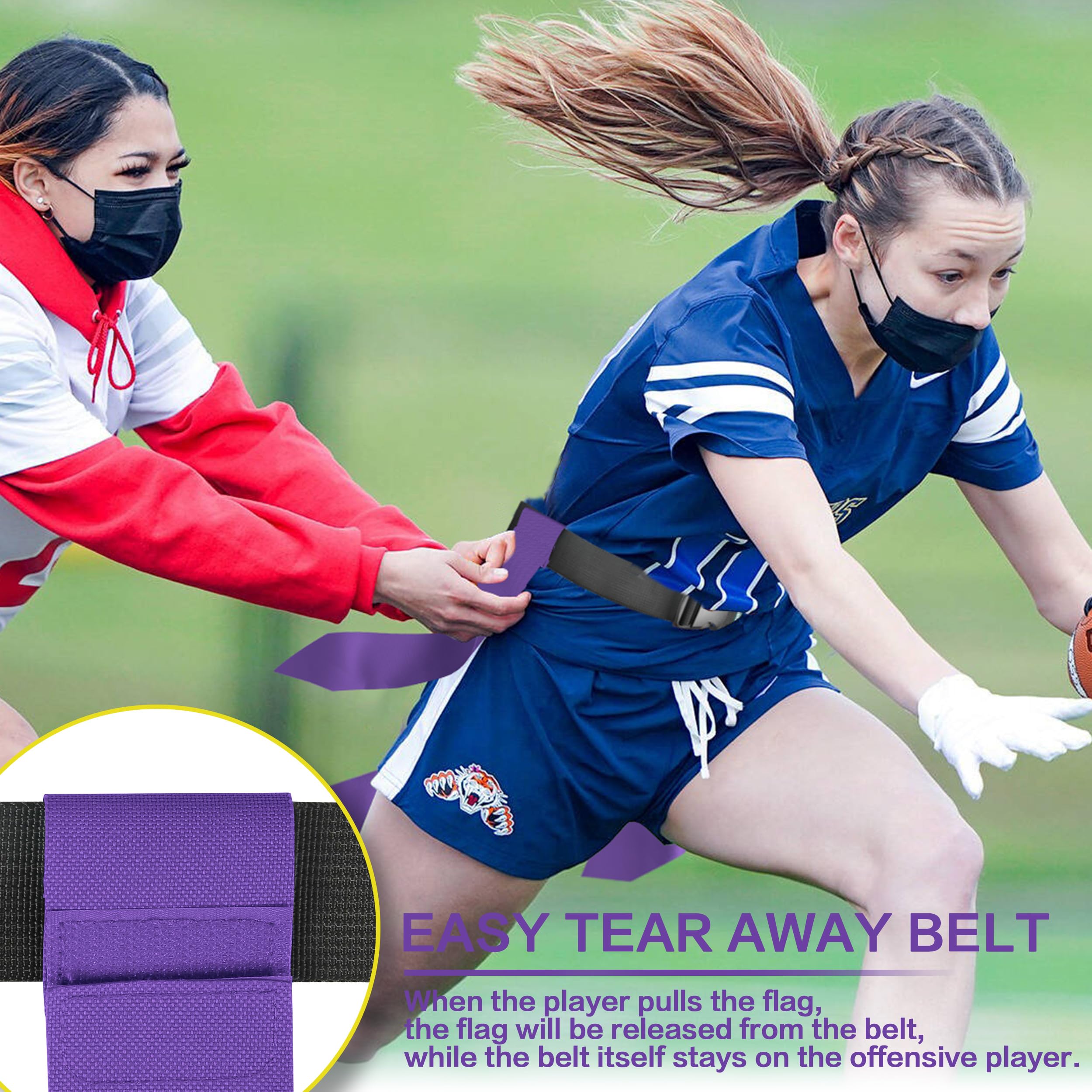 Set di cinture da calcio per 14 giocatori, con 42 bandiere, per allenamento di bambini, ragazzi e adulti (rosso e viola), rosso e viola, 114 cm