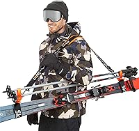 Sklon Ski Strap & Pole Carrier with Cushioned Shoulder Sling - Effortless Family Ski Gear Transport, Orange