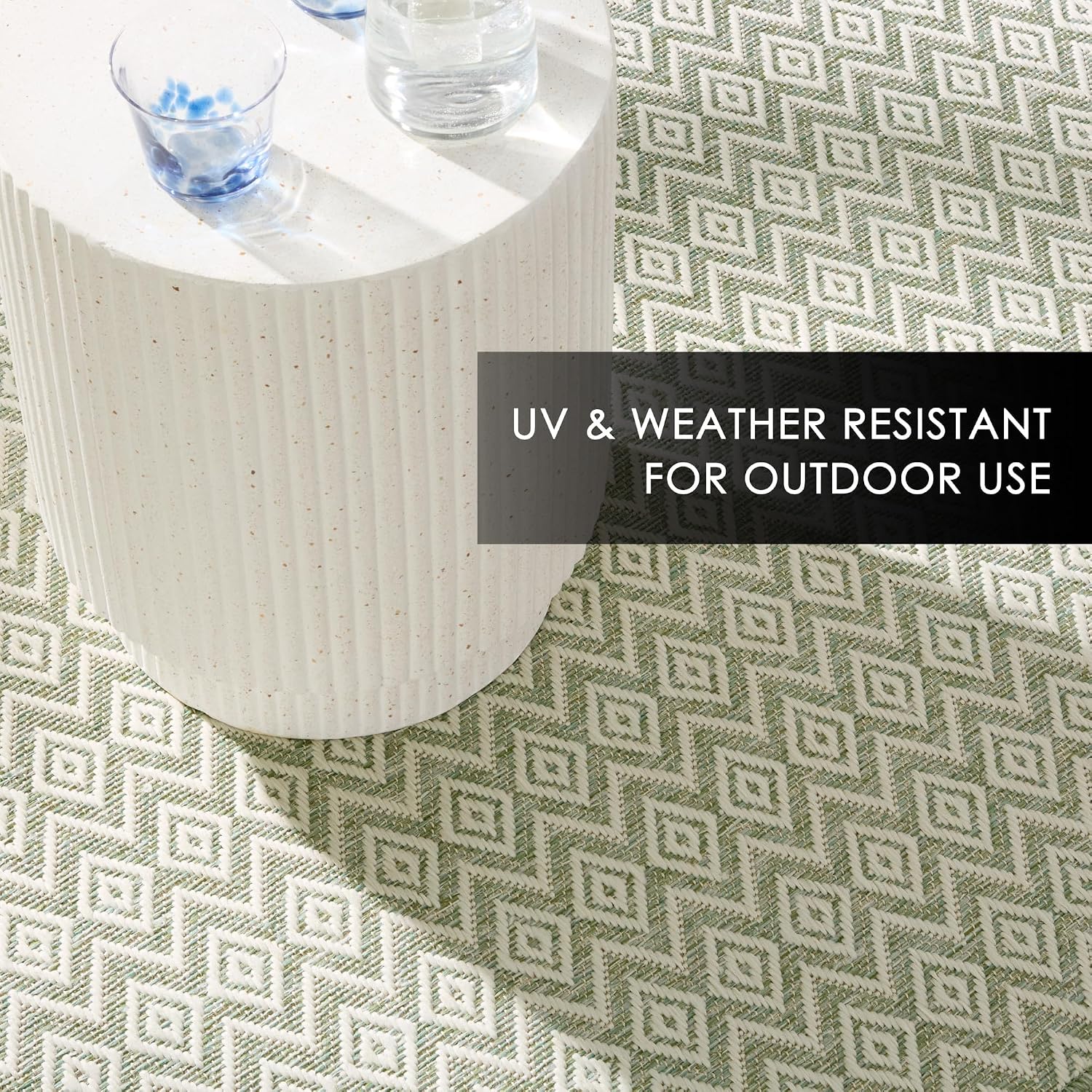 Nicole Miller New York Corin Small Diamonds Indoor Outdoor Area Rug, UV Fade Resistant, Low Pile, Seafoam/Cream, 5'2"x7'2"