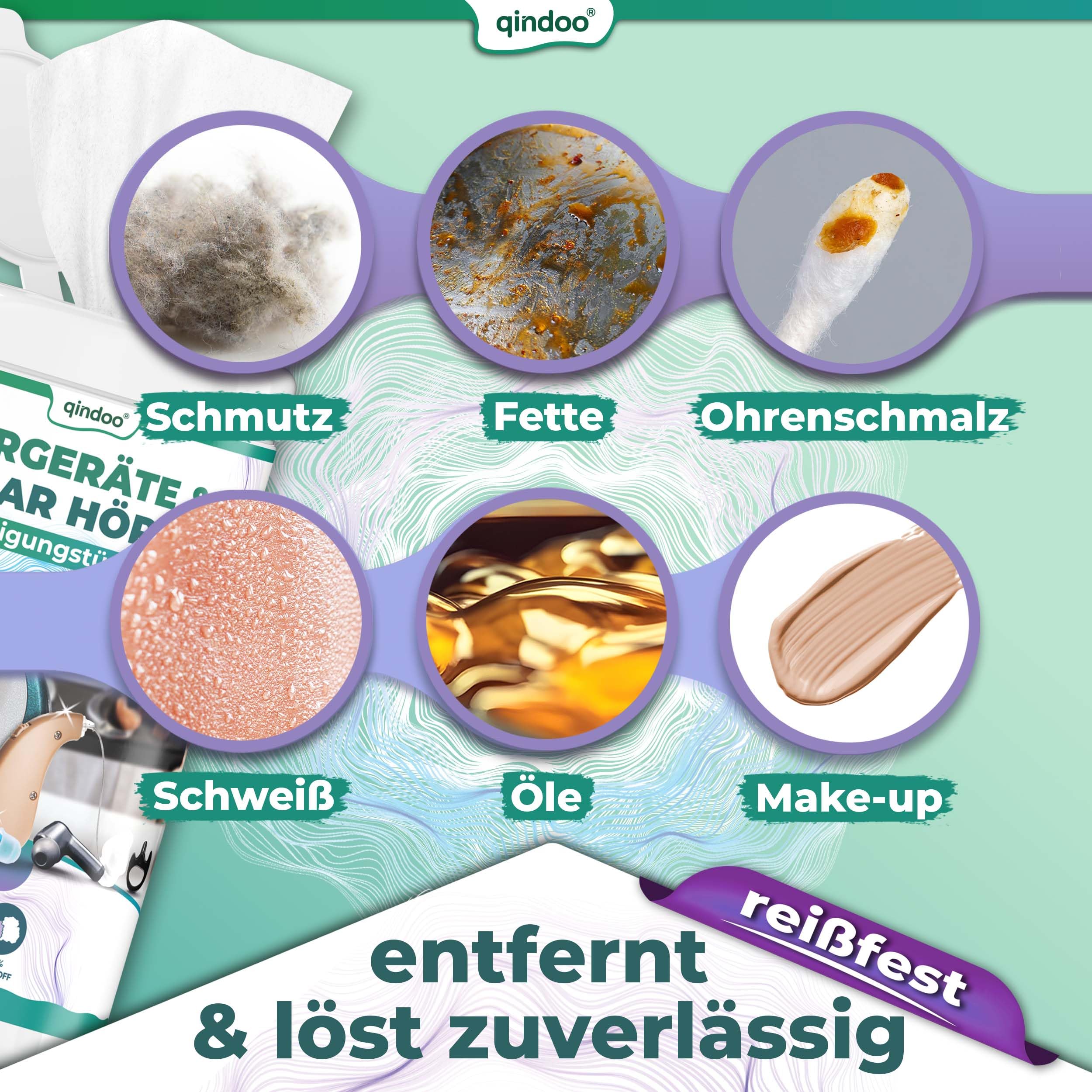 300x Reinigungstücher für Hörgeräte, Qindoo Reinigung für Kopfhörer, Headset, Ohrstöpsel In-Ear Reiniger Tuch feucht und reißfest (3 Dosen)