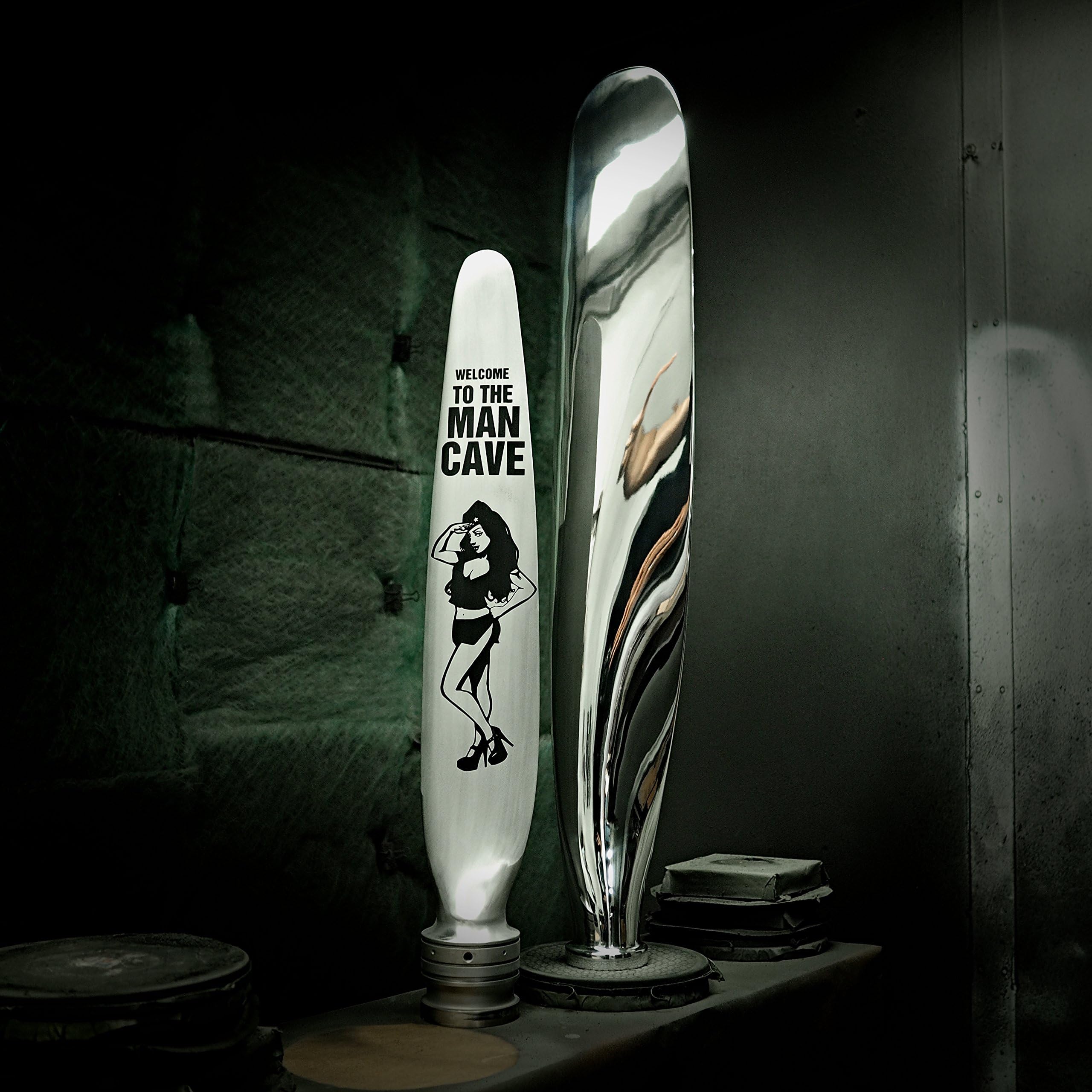 36" Welcome to the Man Cave Brunette Army Pinup Girl Painted Airplane Propeller Aviation Decor Propeller blade standing sculpture