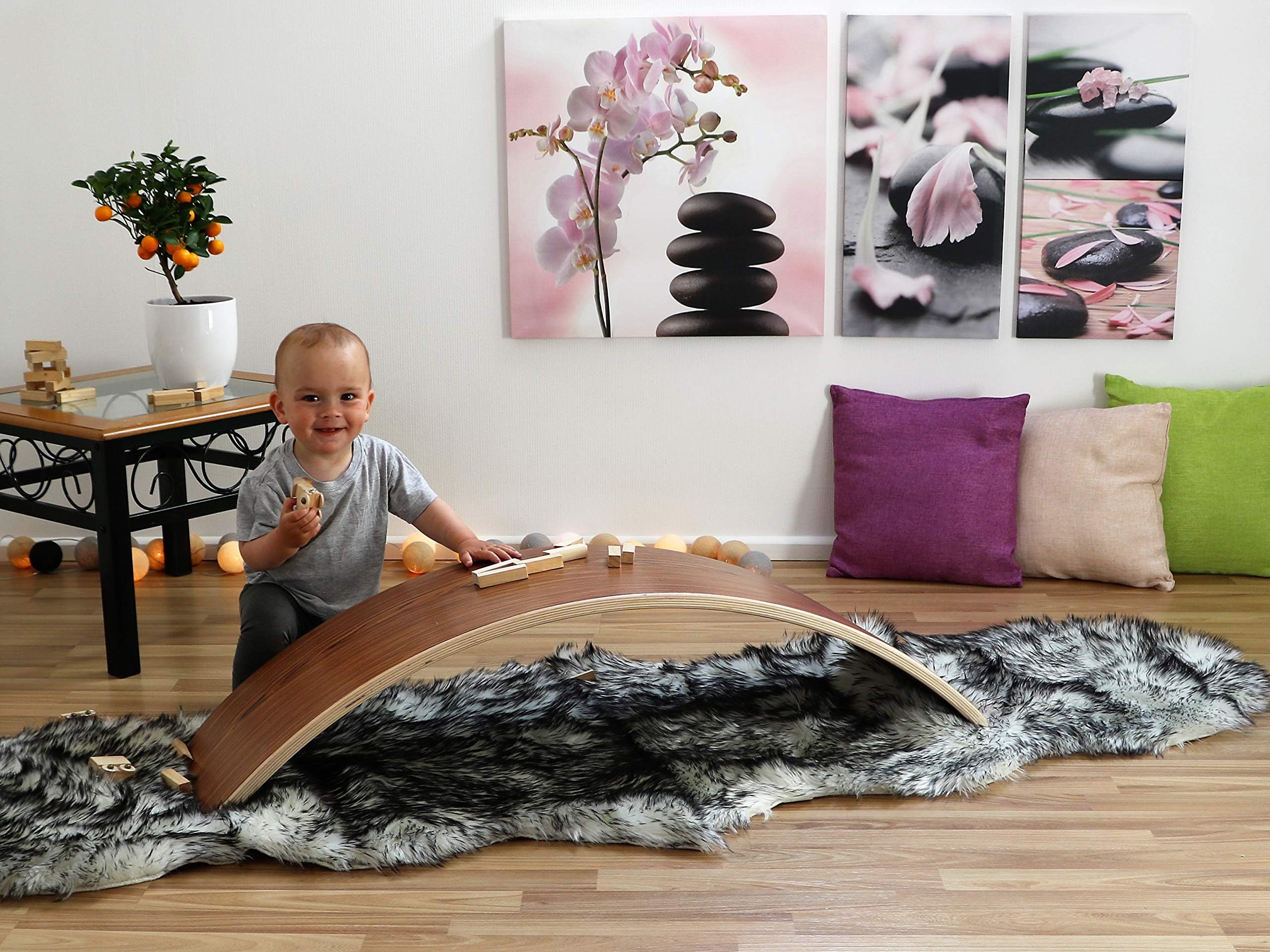 KateHaa Large Rosewood Wooden Balance Board, 41’’| Eco Lacquer, Wobble Board, Open Ended Toy, Yogaboard, Waldorf Balance Toy
