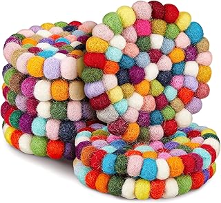 8 Pcs Round Felt Ball Coasters Round Wool Felt Coasters Handmade Felt Coasters for Drinks Rainbow Felt Coasters Merino Wool Felt Balls Coaster Colorful Absorbent Felt Coaster for Drinks Home Bar Decor