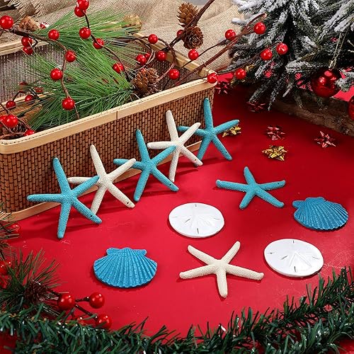 Miniatura 2 de Chuangdi 20 adornos de resina de estrella de mar de concha de mar, decoraciones colgantes con cuerda y cinta azul para verano, playa, boda, fiesta,