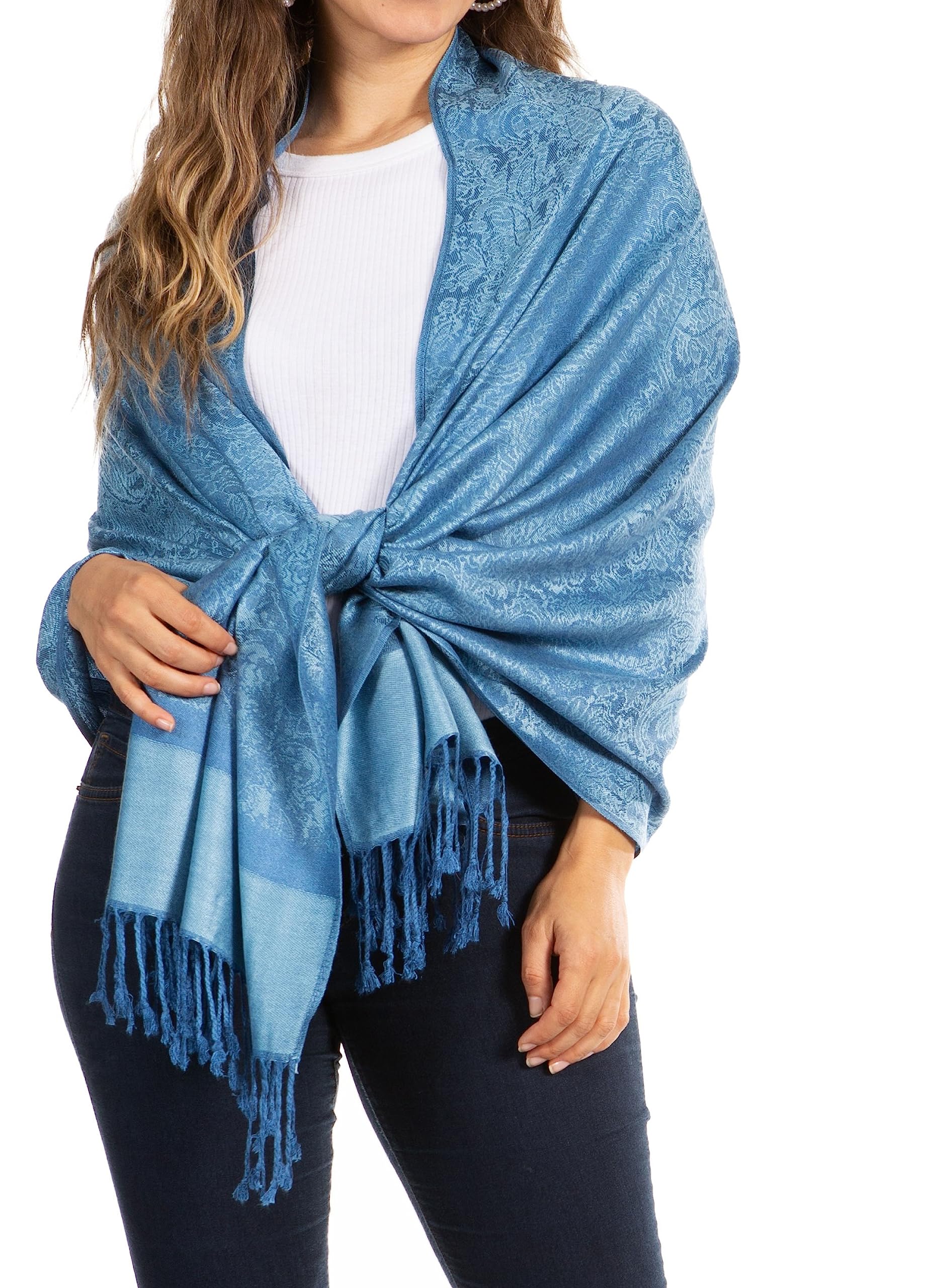 Sakkas Two Tone Vintage Jacquard Paisley Pashmina Shawl Wrap Scarf Stole