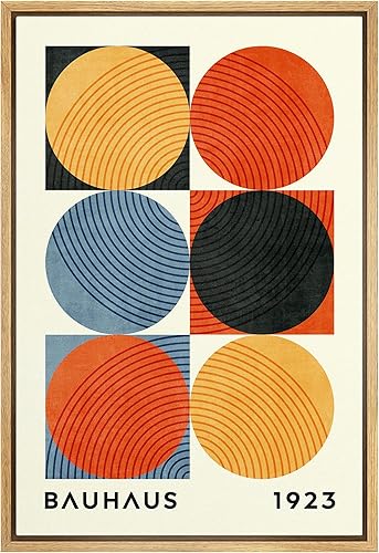 MUDECOR Lienzo enmarcado para pared, colorido círculo geométrico Bauhaus, collage de formas abstractas, ilustraciones, bellas artes de mediados de