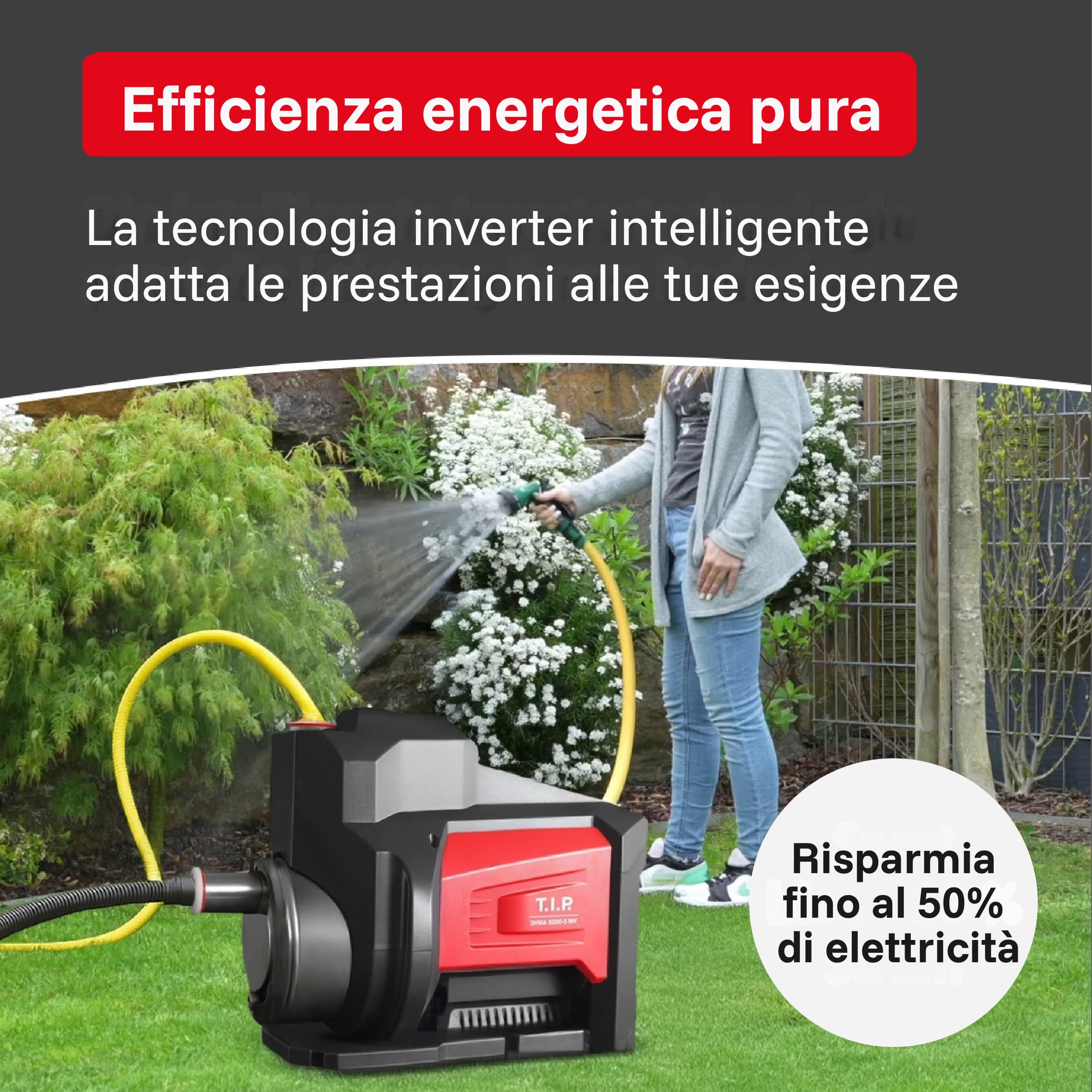Pompa a inverter T.I.P. DHWA 5000-5 INV - Pompa da giardino ad alte prestazioni ed efficienza energetica, impianto idrico domestico automatico tutto in uno, 5000 l/h, 4,8 bar, 550 W, silenziosa, 31113
