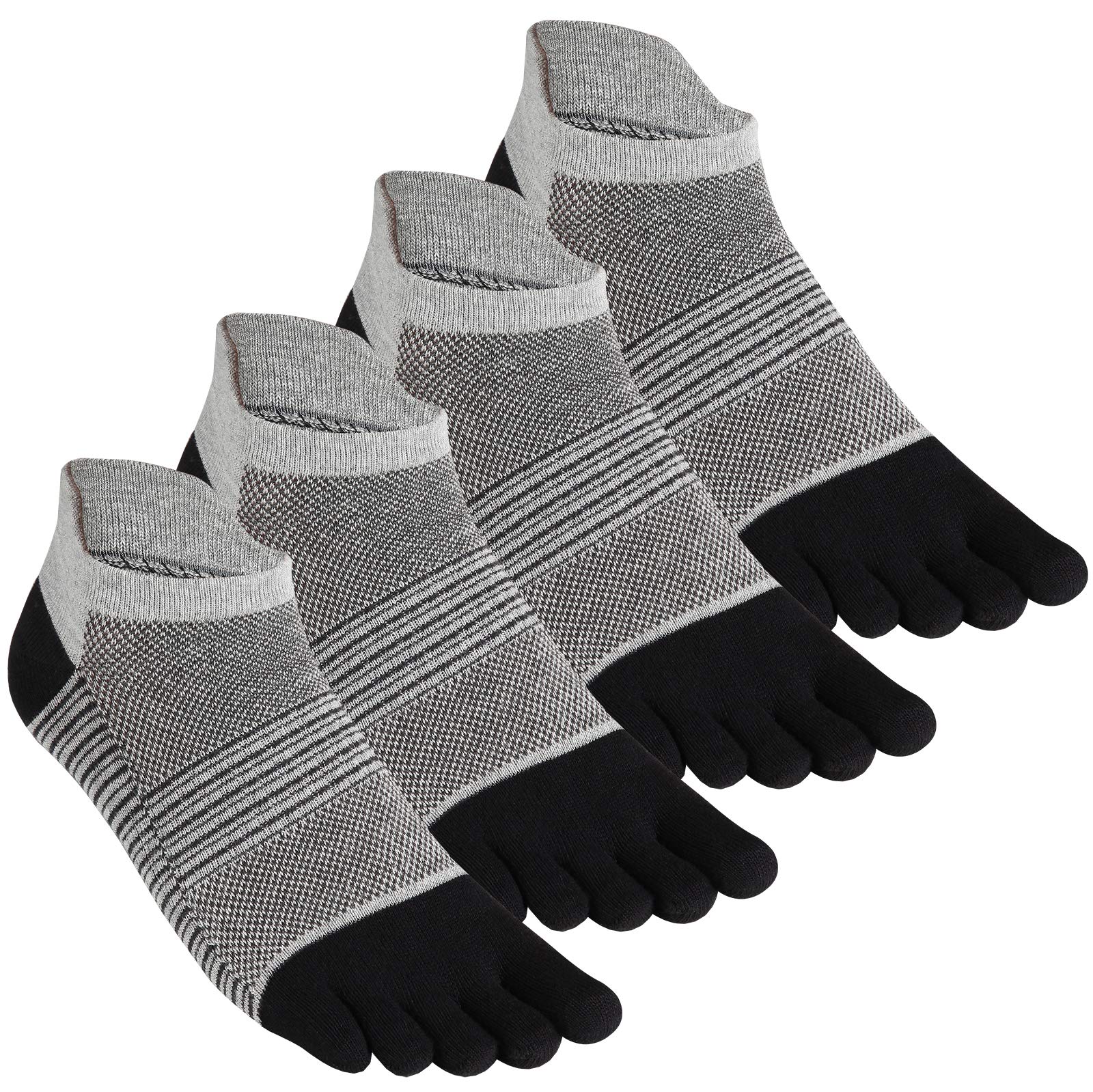 Men's Cotton Toe Socks Five Finger Low Cut Athletic Socks for Running 4 Pairs By Cosfash
