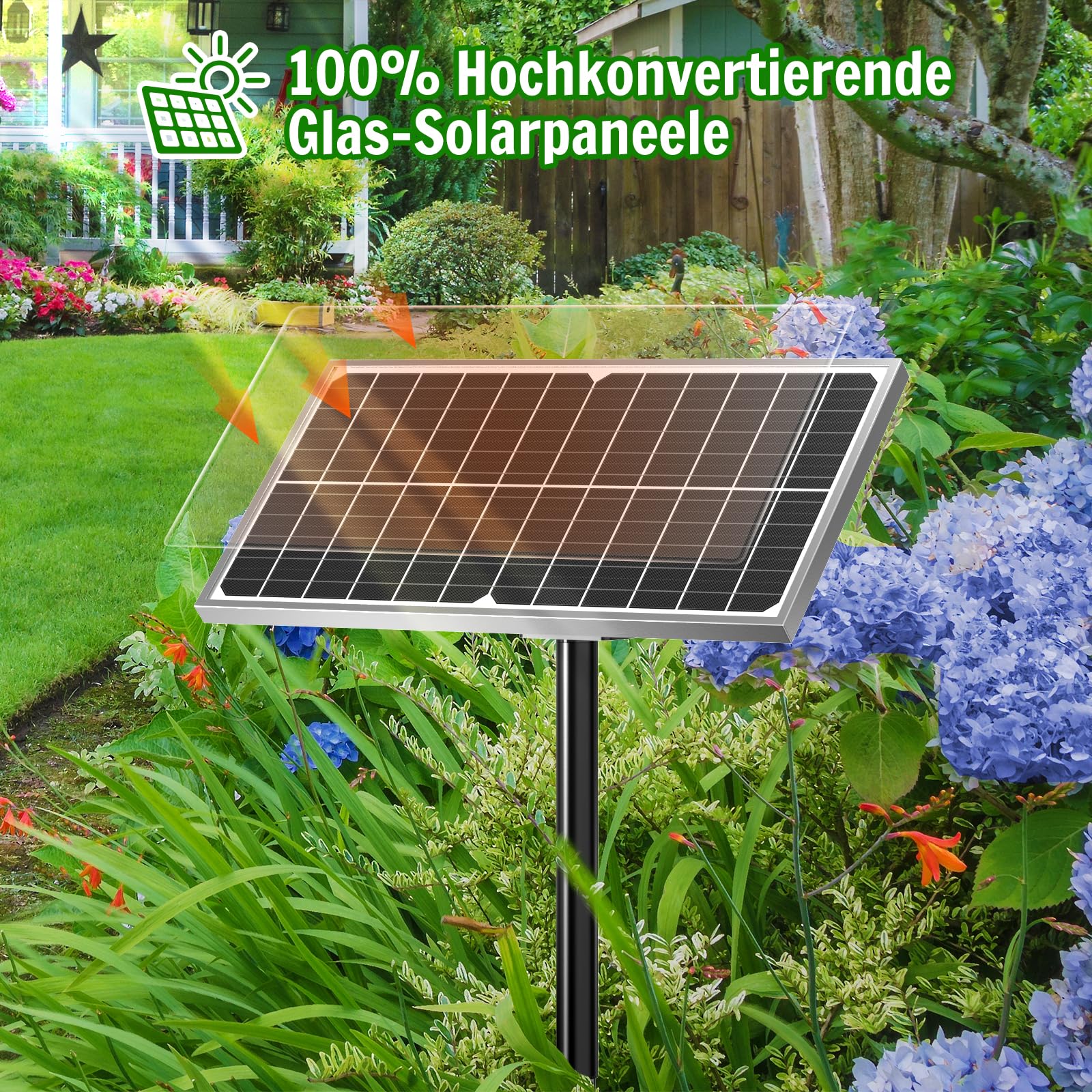 AMZtime 15W Solarbrunnen für Draussen, Solar Teichpumpe mit 6 Sprüh Effekten, Solar Fontäne Pumpe für Garten