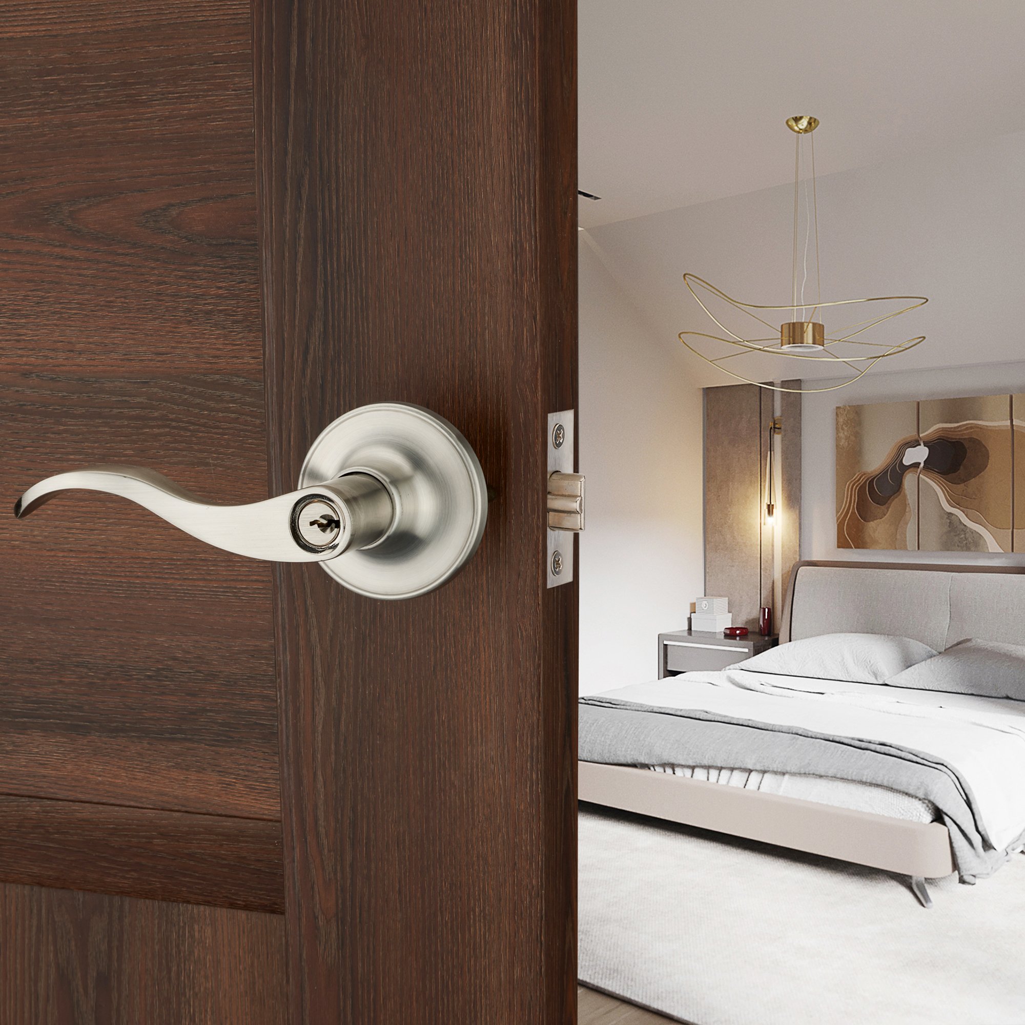 HENYIN Silver Door Knob - Left Hand Lever Lock -7