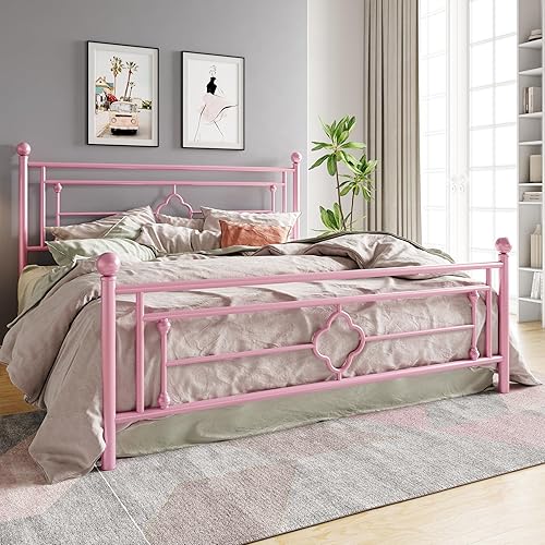 Miniatura 47 de HOOMIC Base de cama de plataforma metálica de tamaño individual de 14 pulgadas con estilo victoriano vintage, cabecera y estribo de hierro